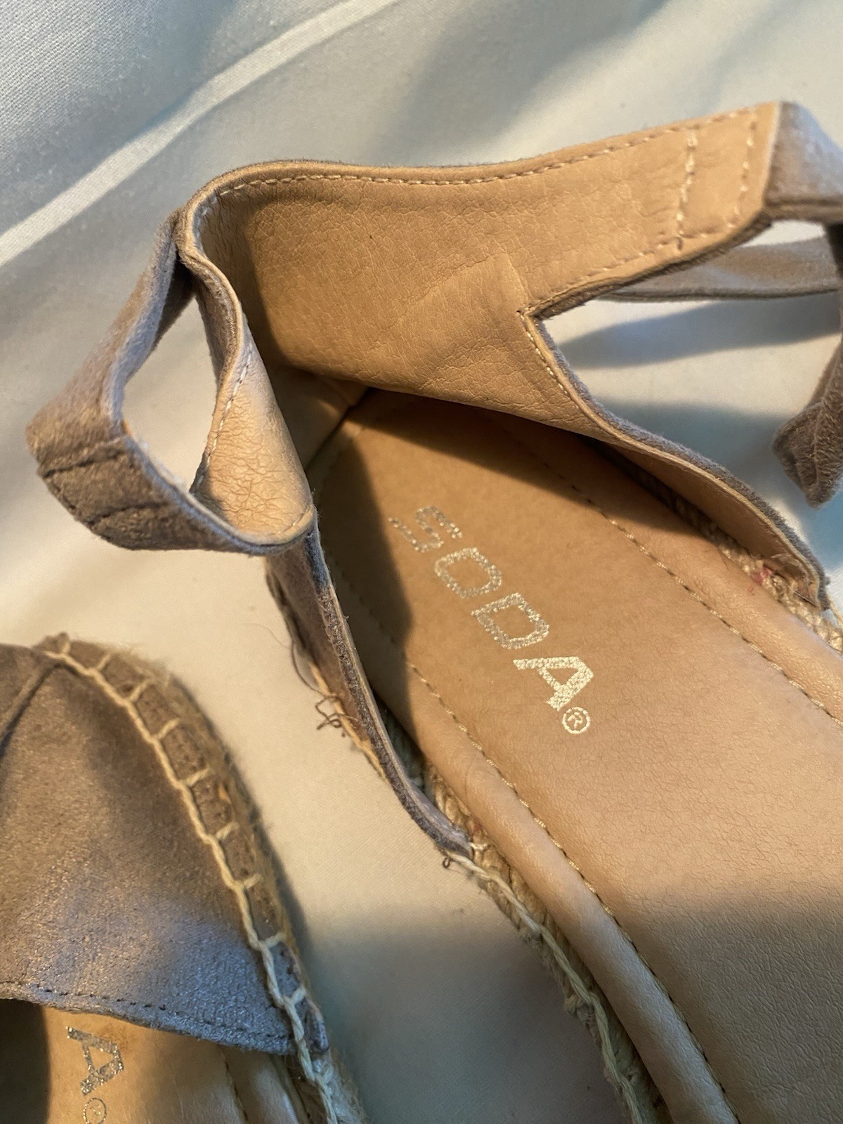 Soda Women’s Gray Suede Espadrille Flats Ankle Strap Tie Closed Toe 7.5