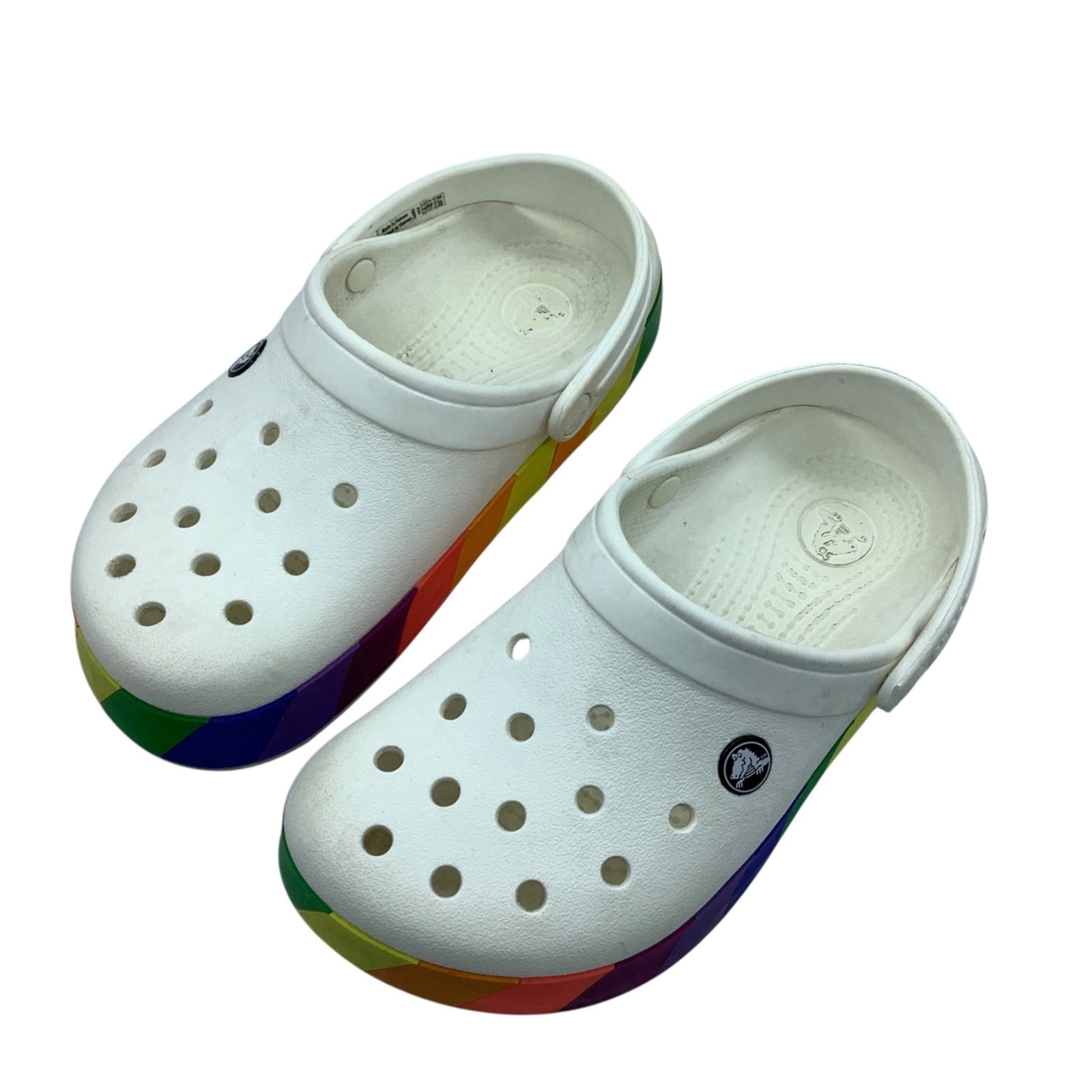 Crocs Classic Clogs White With Rainbow Band Stripe Size W6/M4