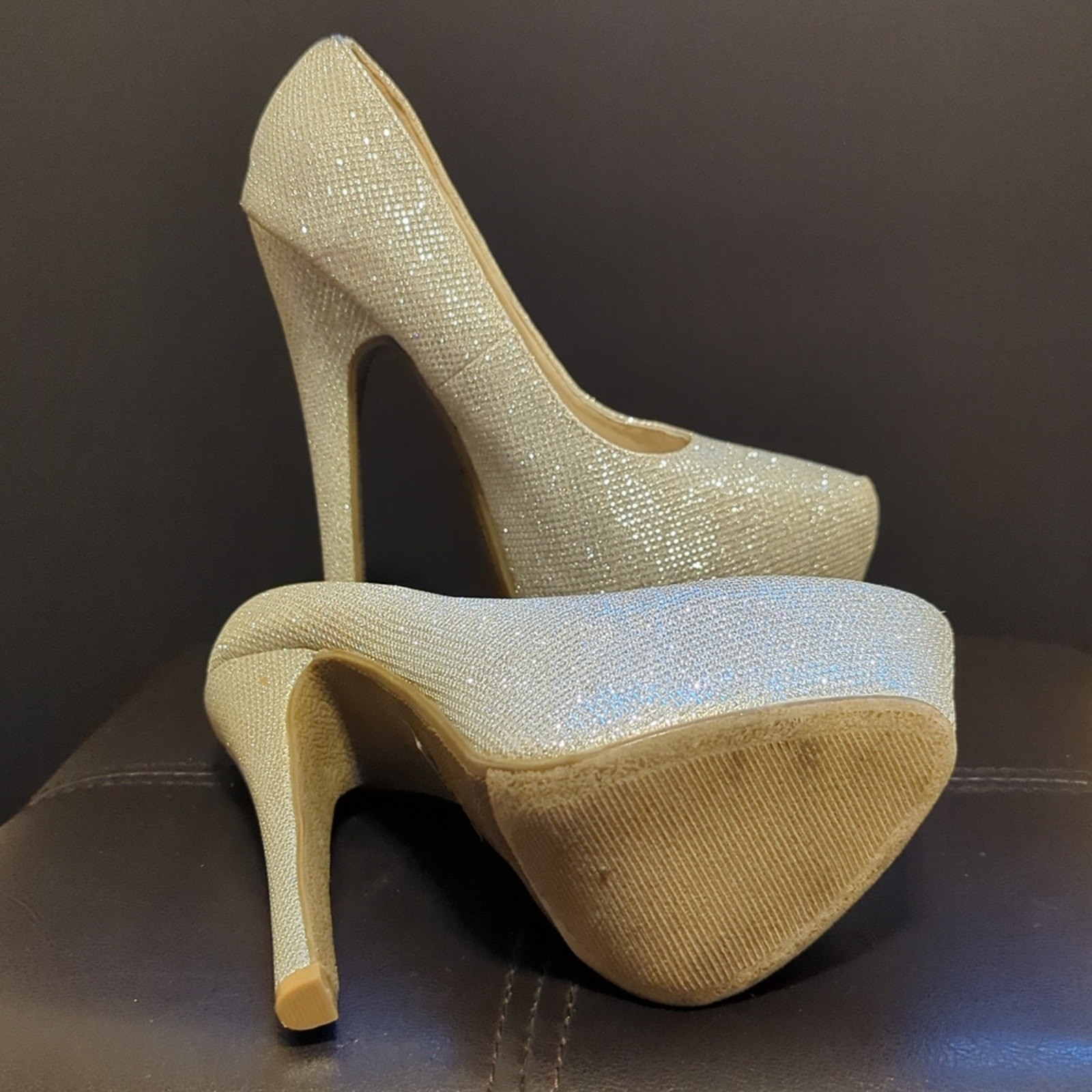 Daily Shoes Platform Glitter Sparkle Glam Silver Super High Heels NWOT