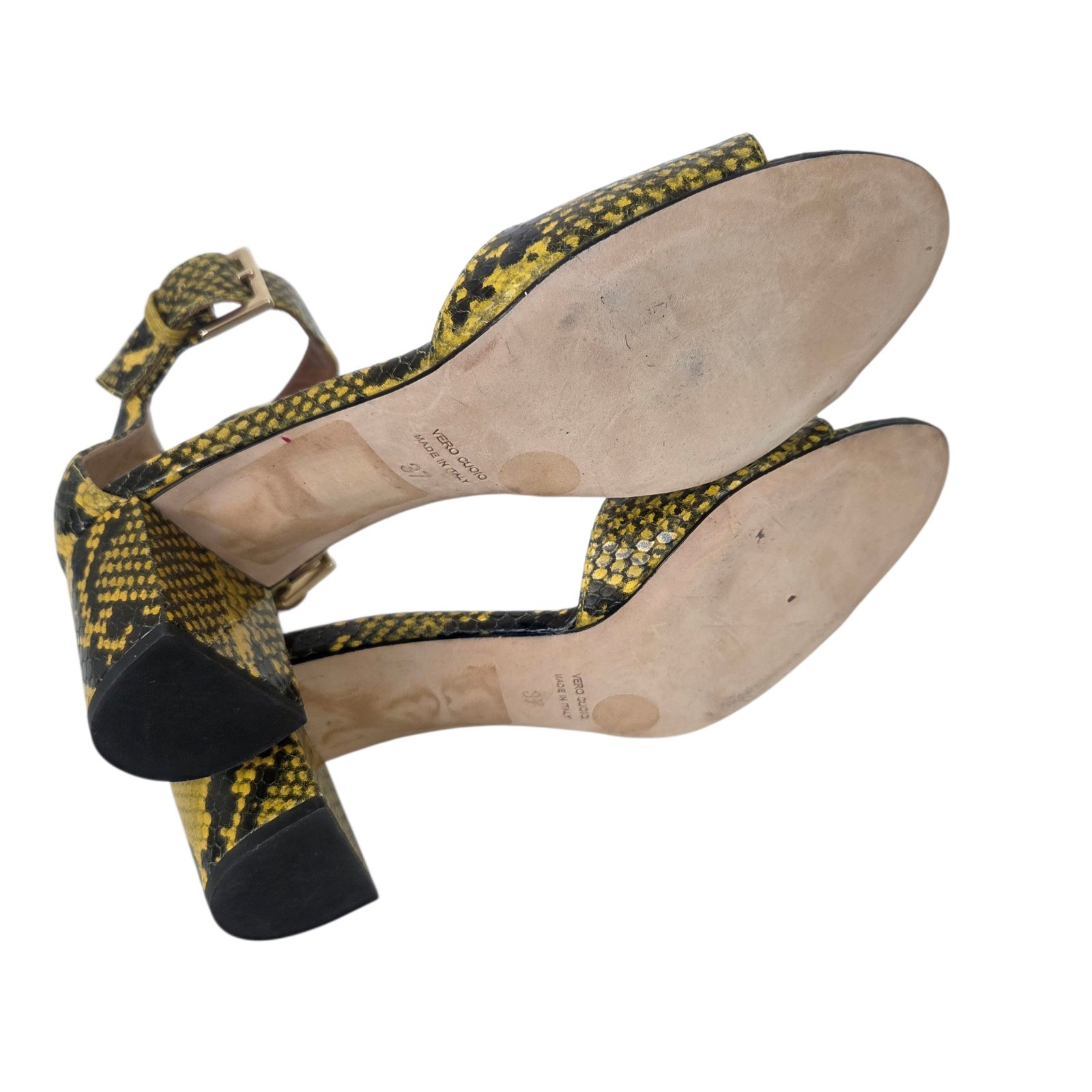 Paris Texas Snakeskin Leather Heels Sandals Open Toe Womens 37 Yellow Designer