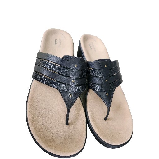 Clarks Womens Phebe Carman Sandal, Black Leather/Synthetic Combi, Size 11