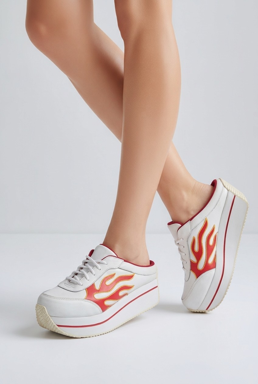 Vintage Y2K Volatile Arson Flame Platform Open Back Sneakers Womens Size 10