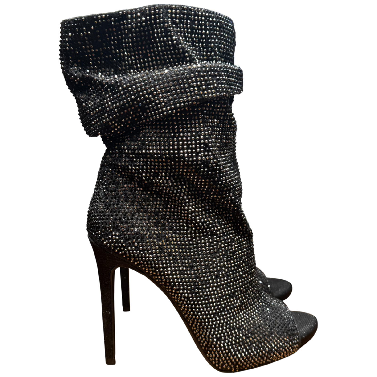 JESSICA SIMPSON Rinnah Women 37/US6.5M Rhinestone Open Toe Slouchy Booties NYE