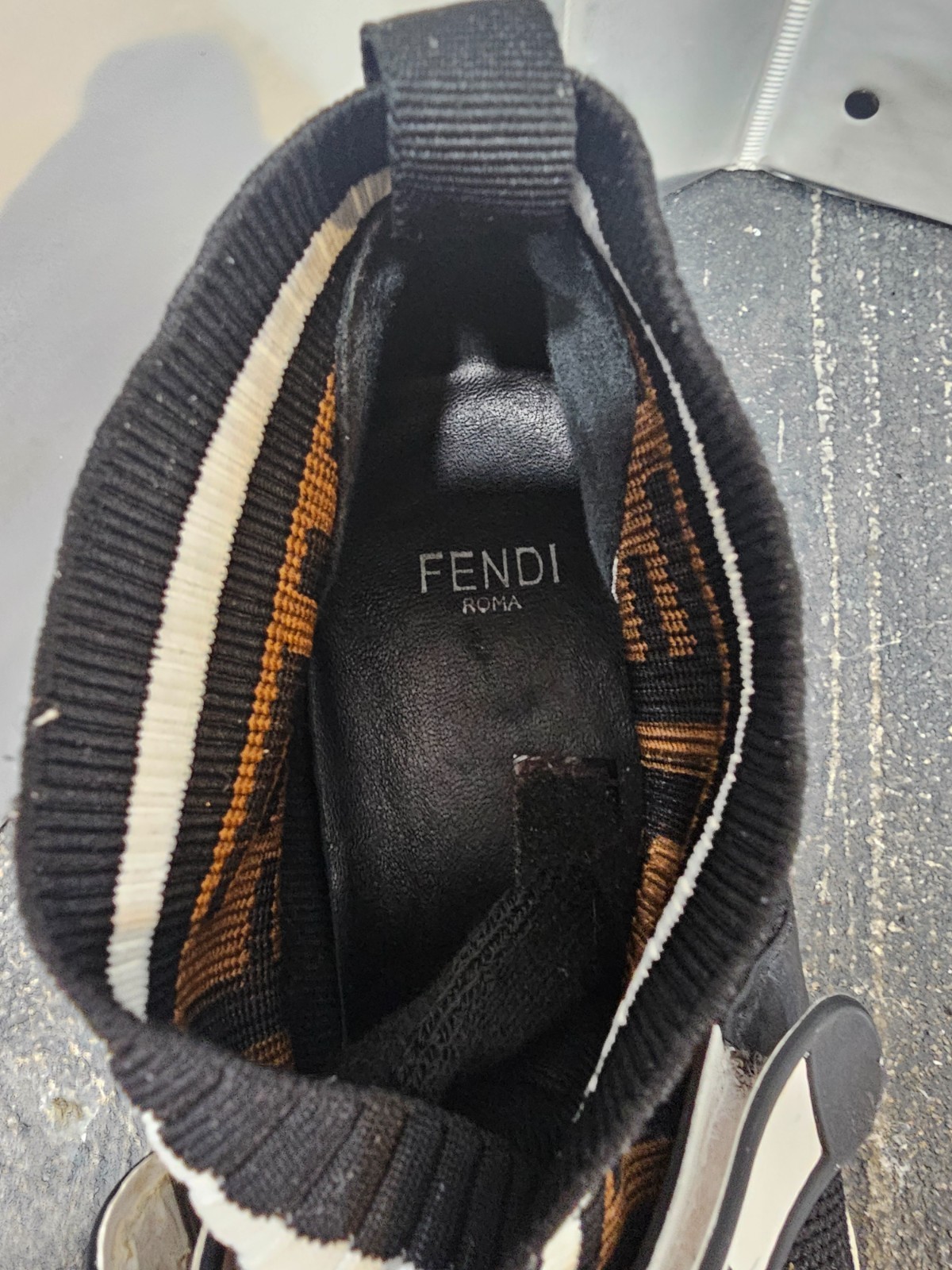 Fendi Rockoko Sock Sneakers Black Brown Logo Knit «LOVE» Strap Women’s Size 38