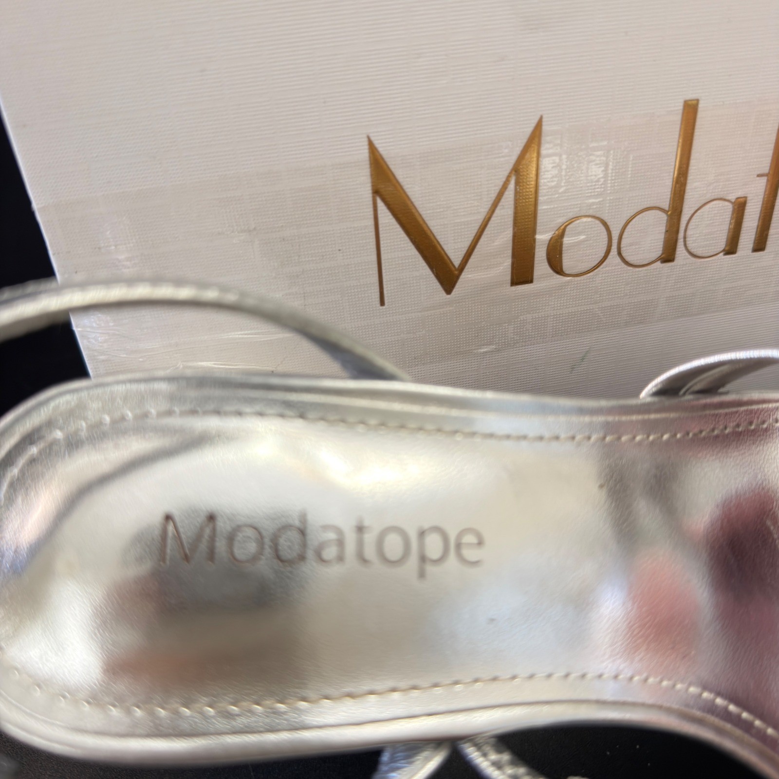 Modatope Silver Metallic Strappy Square Toe Block Heel Sandals Womens 6.5