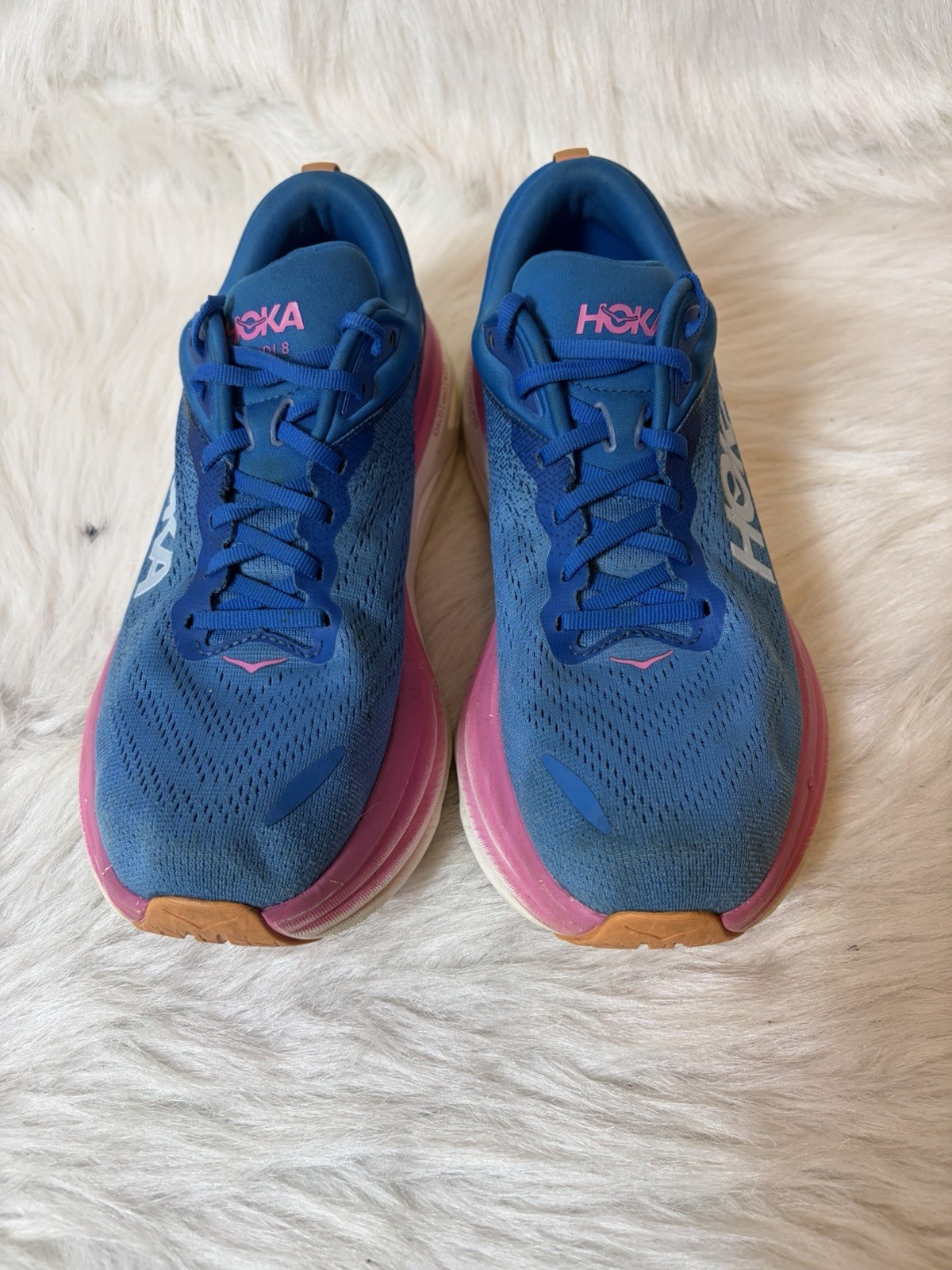 Hoka One One Bondi 8 Women’s Sz 9.5 B Blue/Pink Athletic Running Comfort Sneaker
