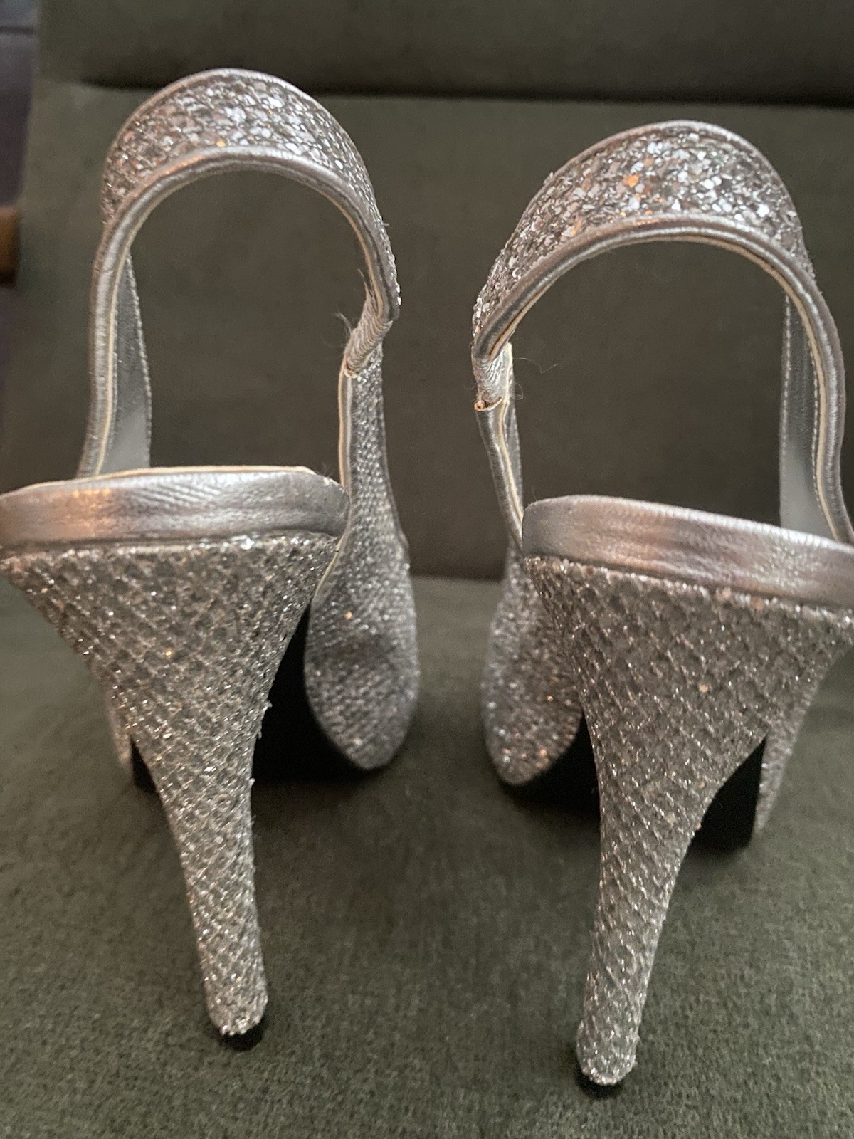 Lulu Townsend New Silver Slingback Platform Peep-toe Heels – Size 5