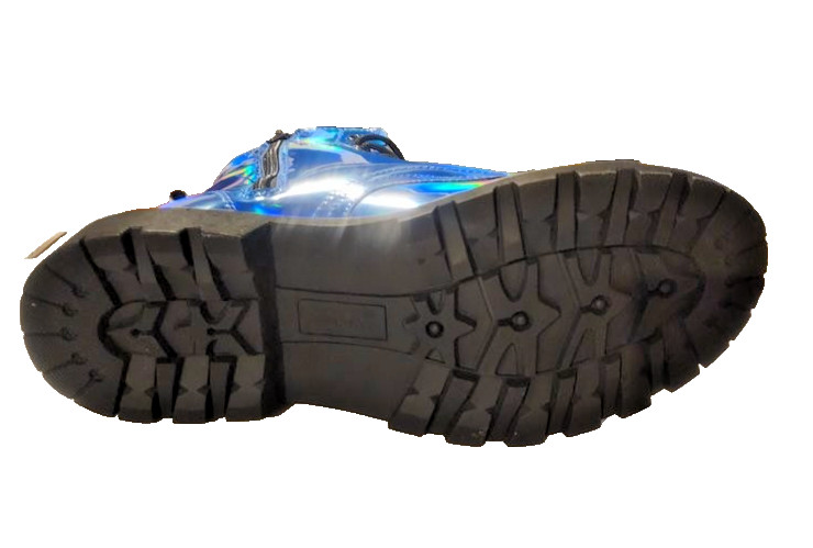 Gotta Flurt Holographic Blue Combat Women’s Boots