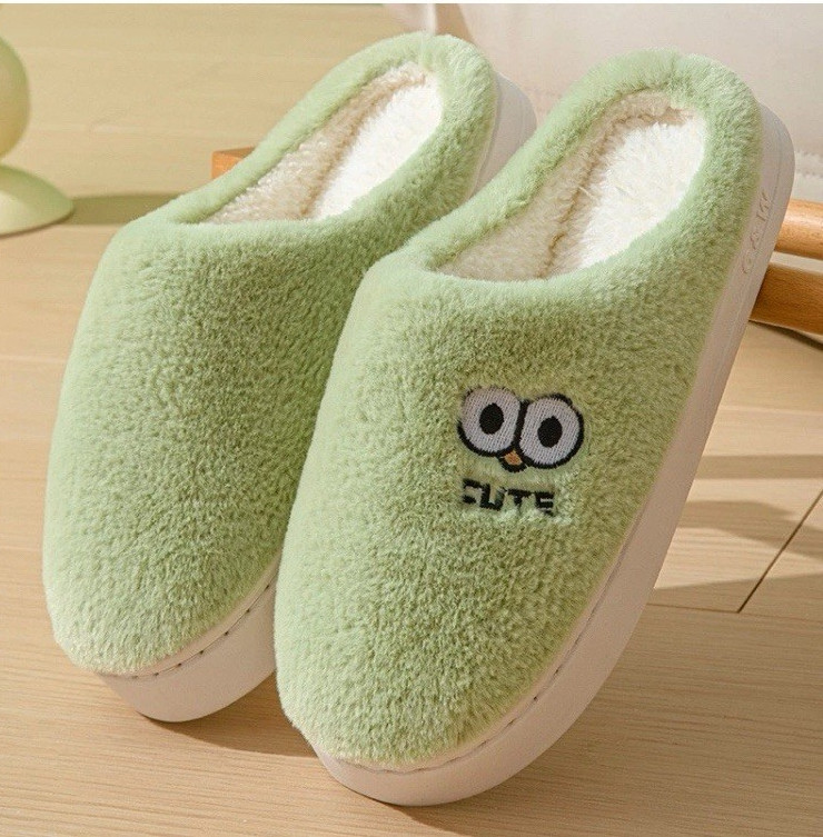 Cute Cartoon Big-eyes Slippers For Couples Winter Warm Non-slip Floor Bedroom