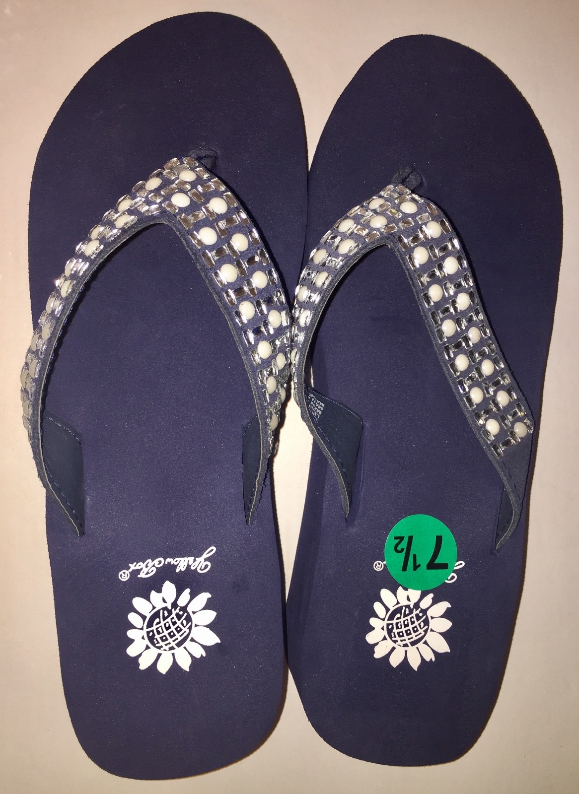 Yellow Box Flip Flops Sandals Women’s Touch Wedge Pearl Jeweled Blue Black NWT