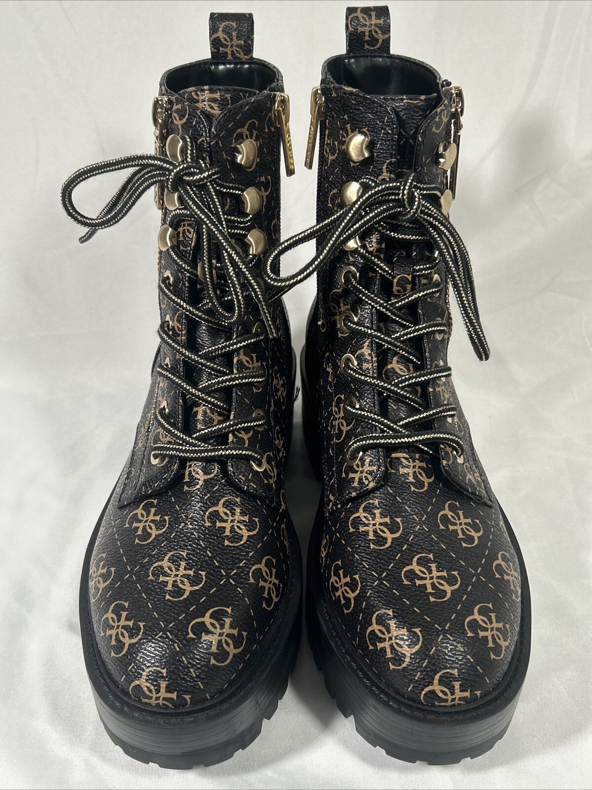 GUESS Womens Black Logo Zipper Lug Sole Fearne Round Toe Combat Boots 6.5 M