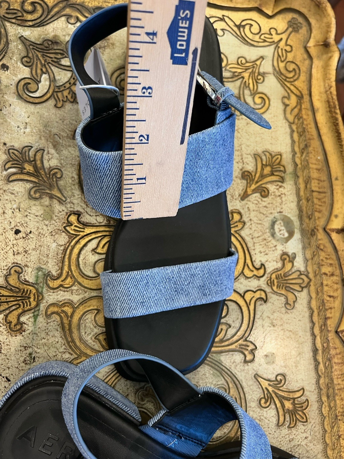 Aerosoles NWT Womens Denim 2.5” Block Heel Sandal Silver Buckle Black Sole Sz 10