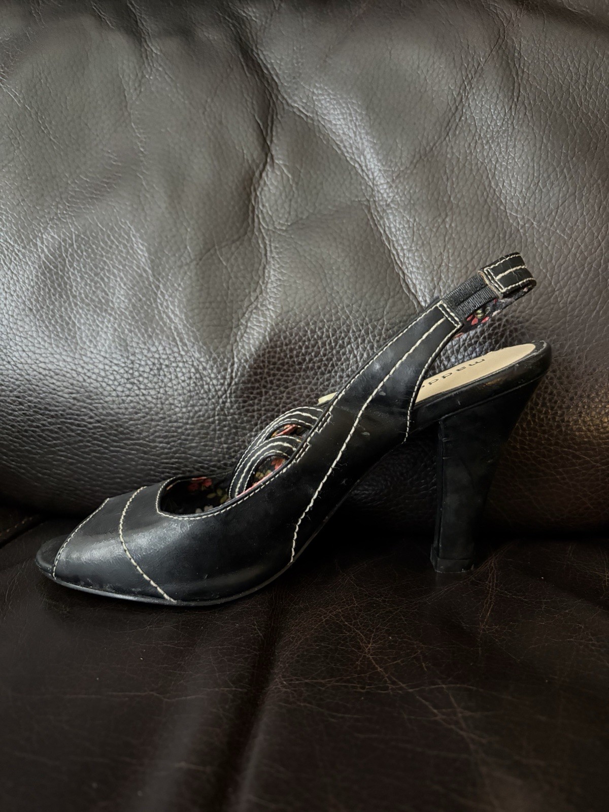 Madden Girl Black Synthetic Peep Toe Buckle Cone Heel Pumps Button Stitching