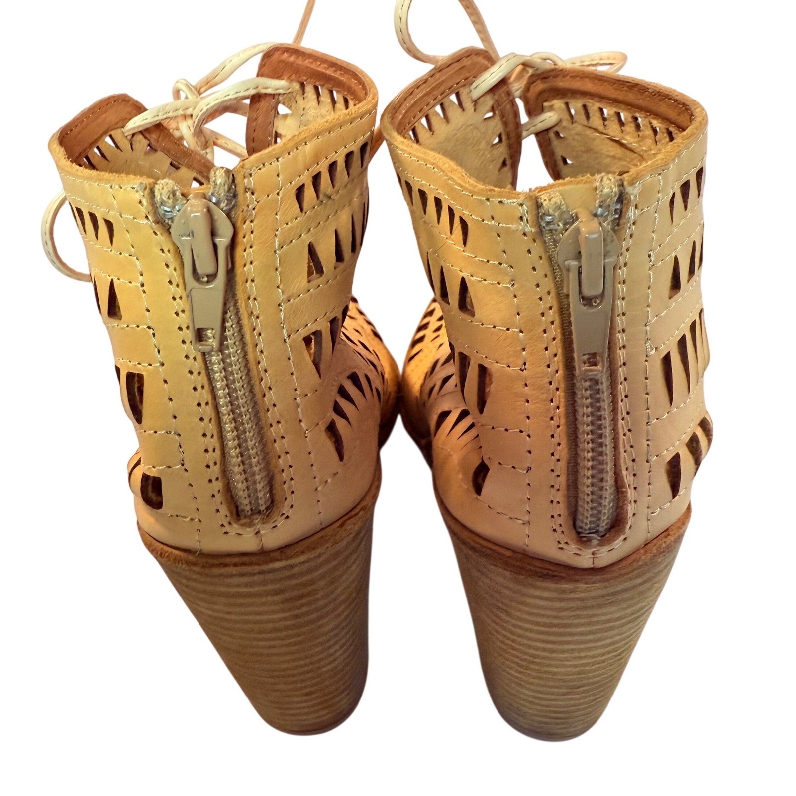 Boho Jeffrey Campbell Ibiza Nude Cutout Wedge Booties Peep Toe Women’s Size 7.5