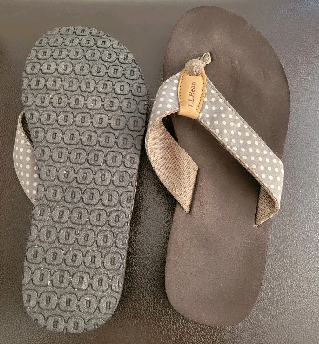 LL Bean Sandals7M Brown/Gray Polka Dot Foam Sport Trail Outdoor Thong Flip Flop