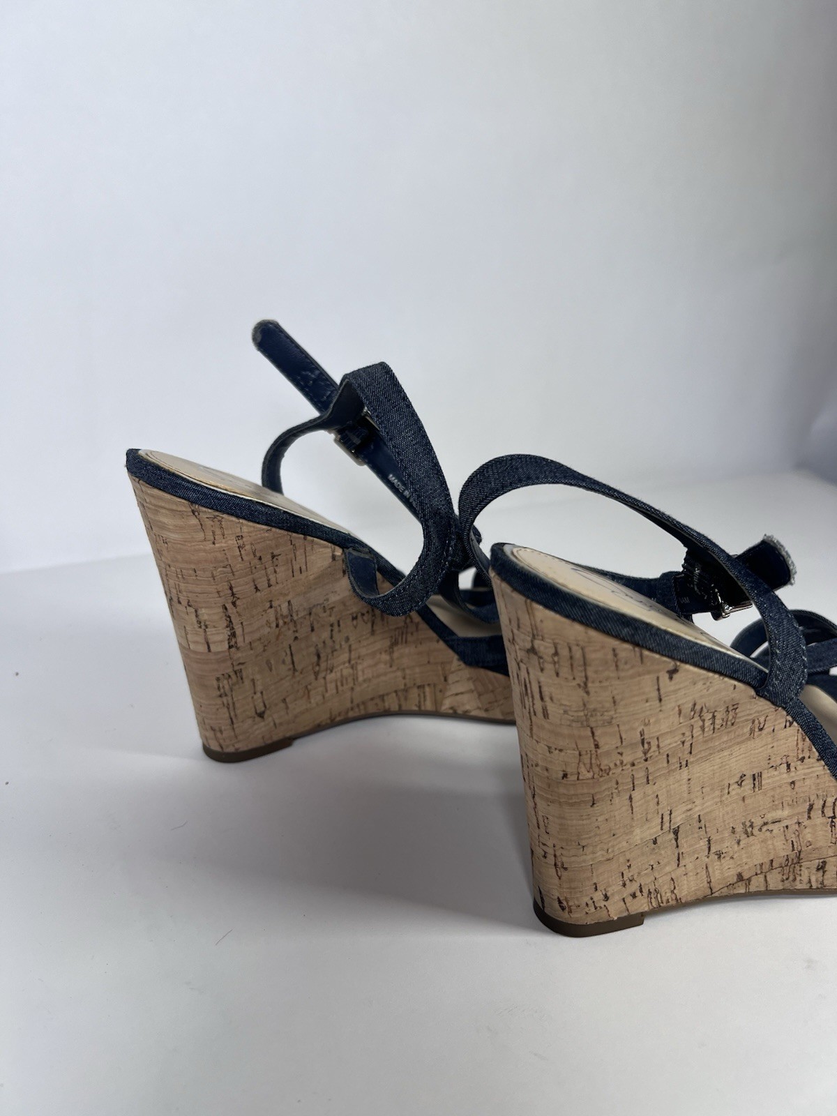 Jessica Simpson Javawn Denim Cork Wedge Sandals Women’s Size 7.5 M Strappy Blue