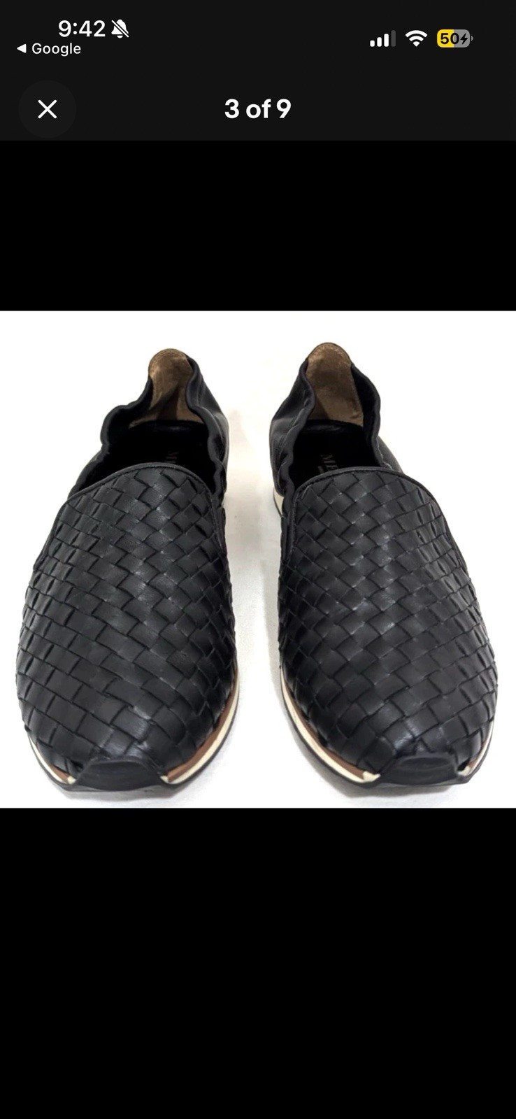 Sesto Meucci Women’s Black Woven Leather Slip-On Flats Round Toe US 8.5 M