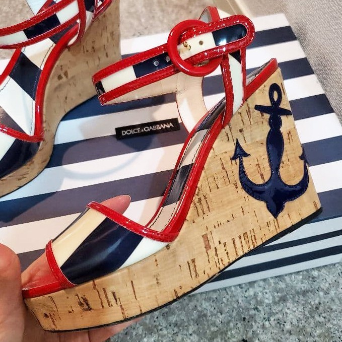 Dolce & Gabbana Anchor Logo Wedge Heels Sandal Women’s Size EU36 / US6 With Box