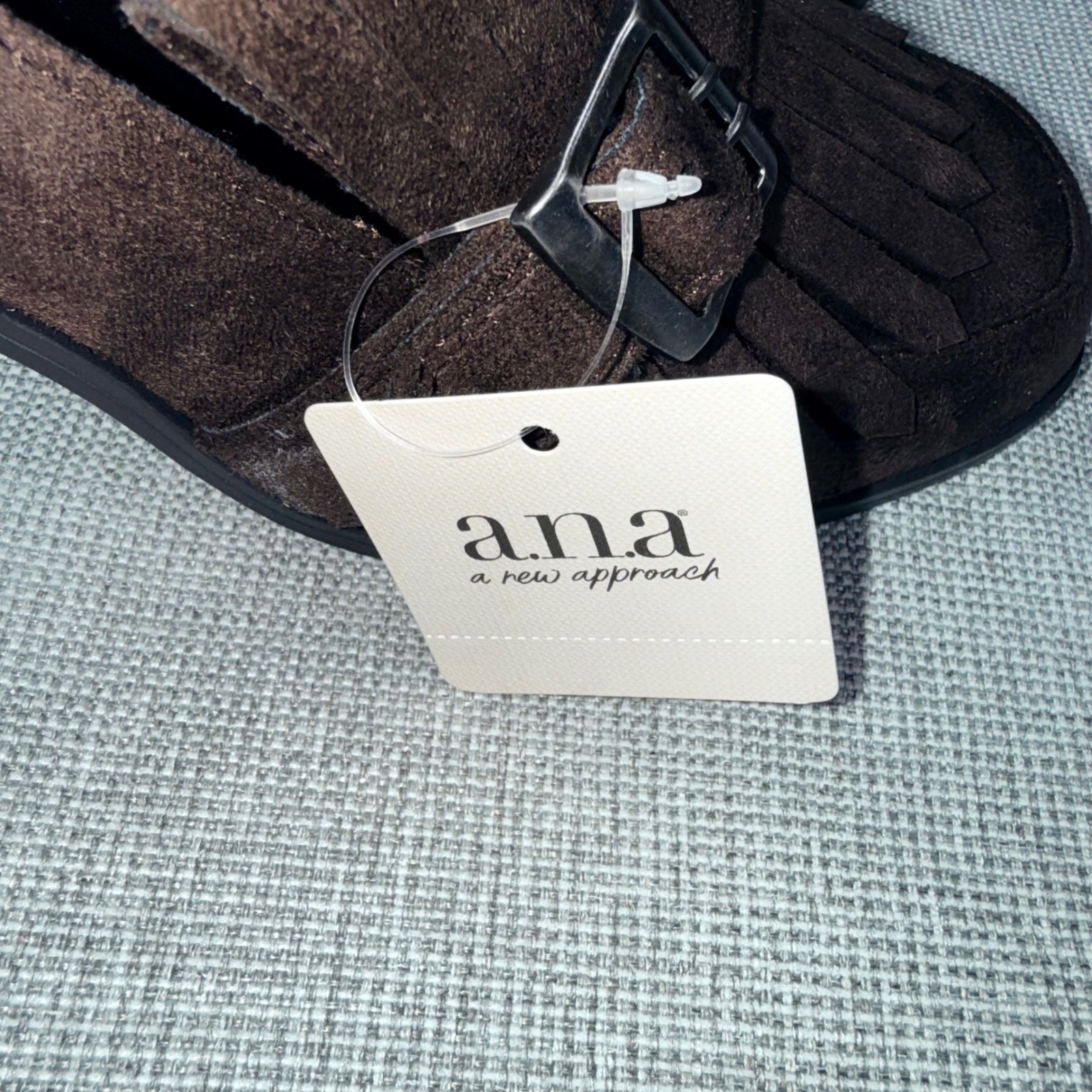 ANA A New Approach Brown Faux Suede Kiltie Fringe Block Heel Loafers Womens 9.5