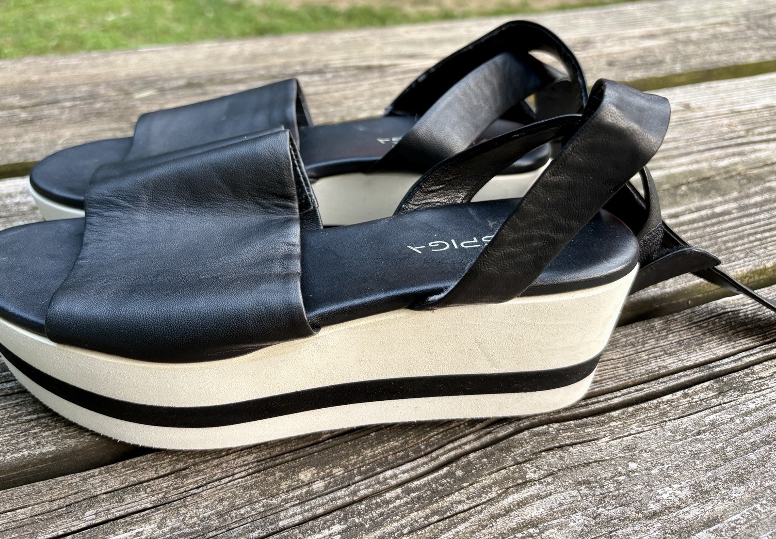 Via Spiga Women’s Black White Nirvelli Sandal Platform Wedge Ankle Strap Sz 7