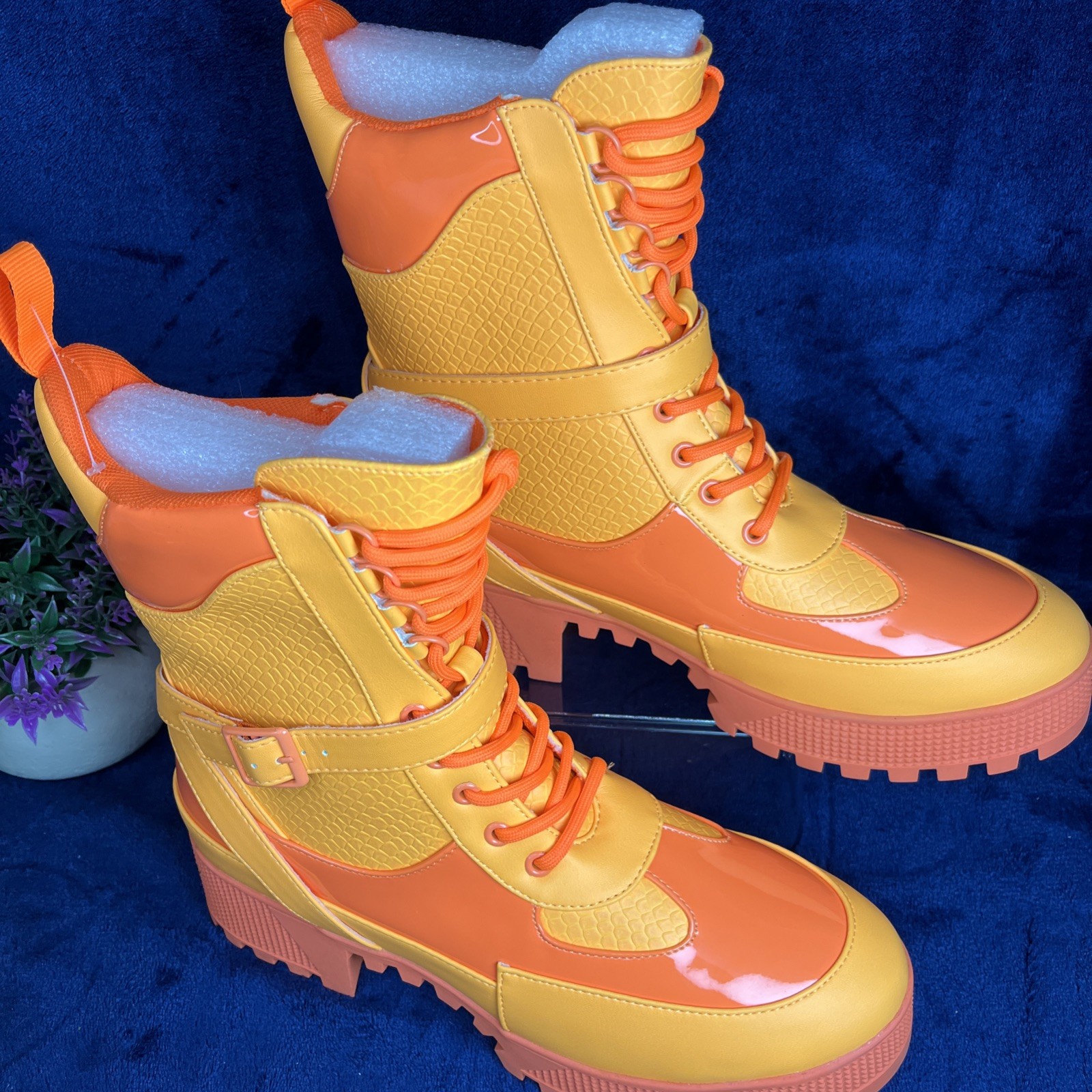 Cape Robbin Hot Rod Neon Orange Chunky Combat Boot US 10 Festival Streetwear NEW