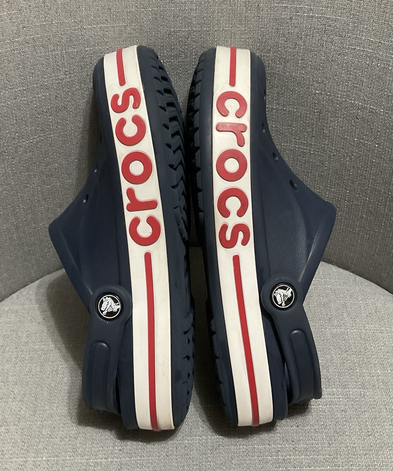 Crocs Womens Size 8 Bayaband Clog Navy Blue Rubber Shoe Casual Slingback Logo