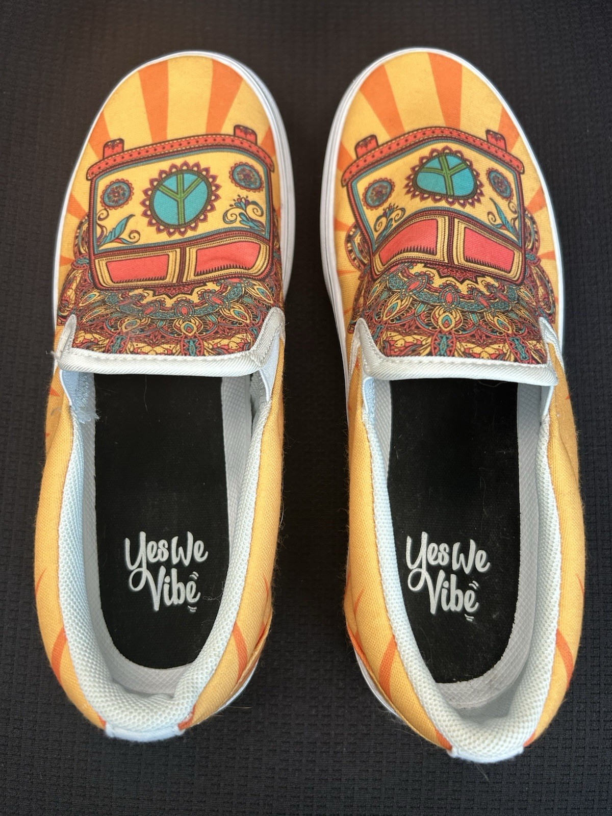 Yes We Vibe Colorful Hippie Van Slip-on-shoes . US 6.5 Men, US 8.5 Women