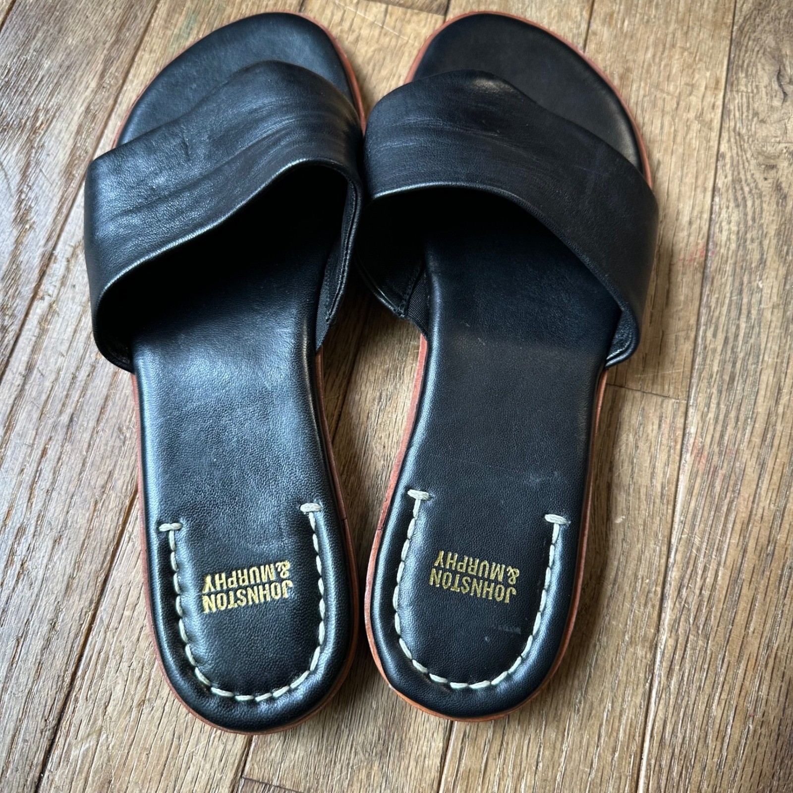 Johnston & Murphy Black Leather Slides Sandals Women’s Size 8M