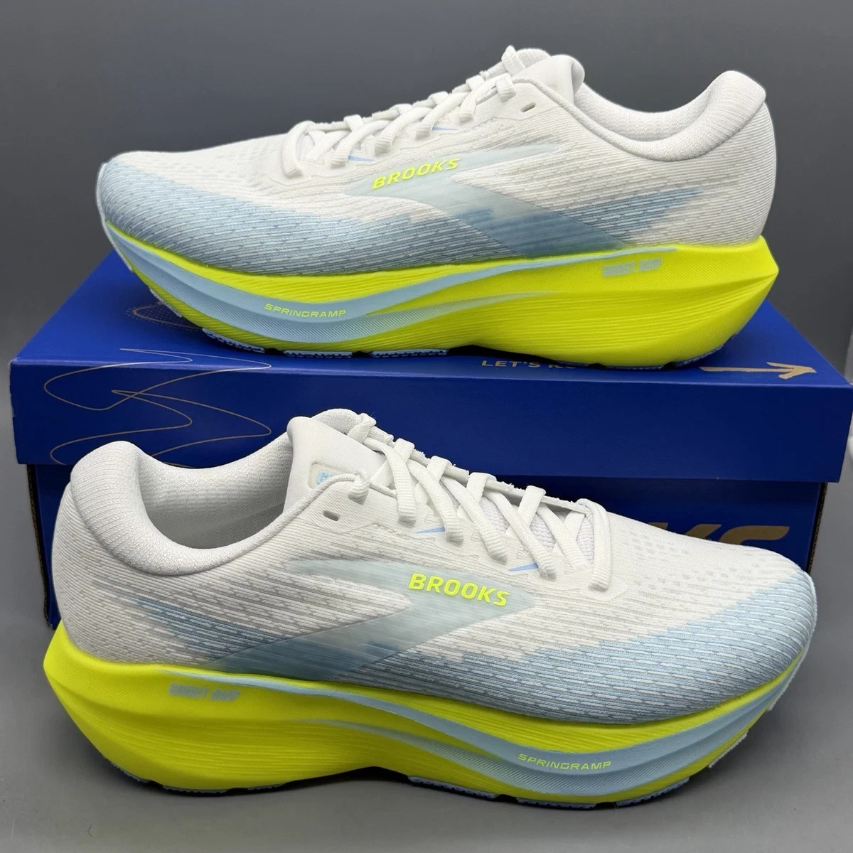 Brooks Ghost Amp Women’s Running Shoes White/Blue/Nightlife Size 7.5 New in box