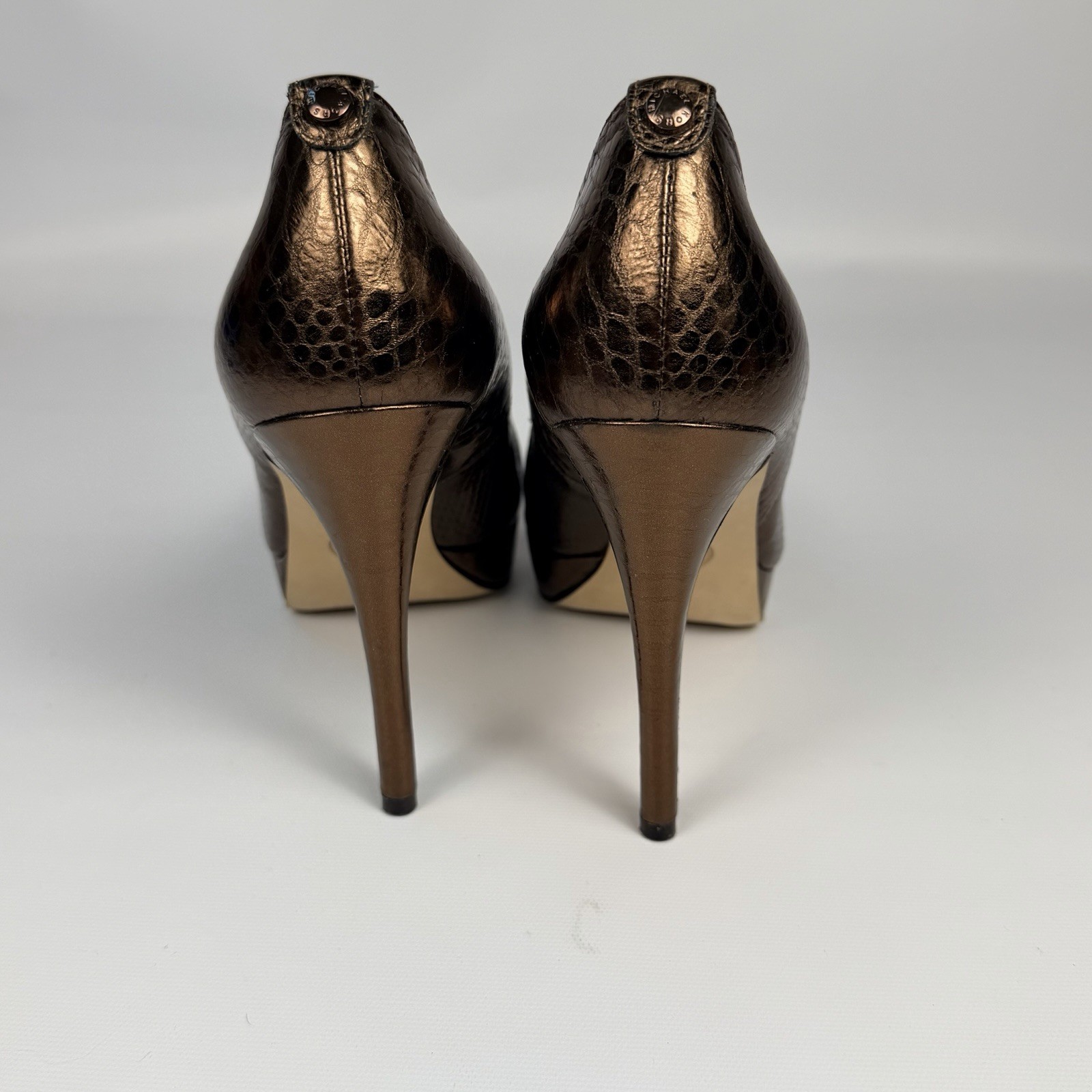 Michael Kors York Metallic Bronze Snakeskin Peep-Toe Platform Pumps Heels Sz 8