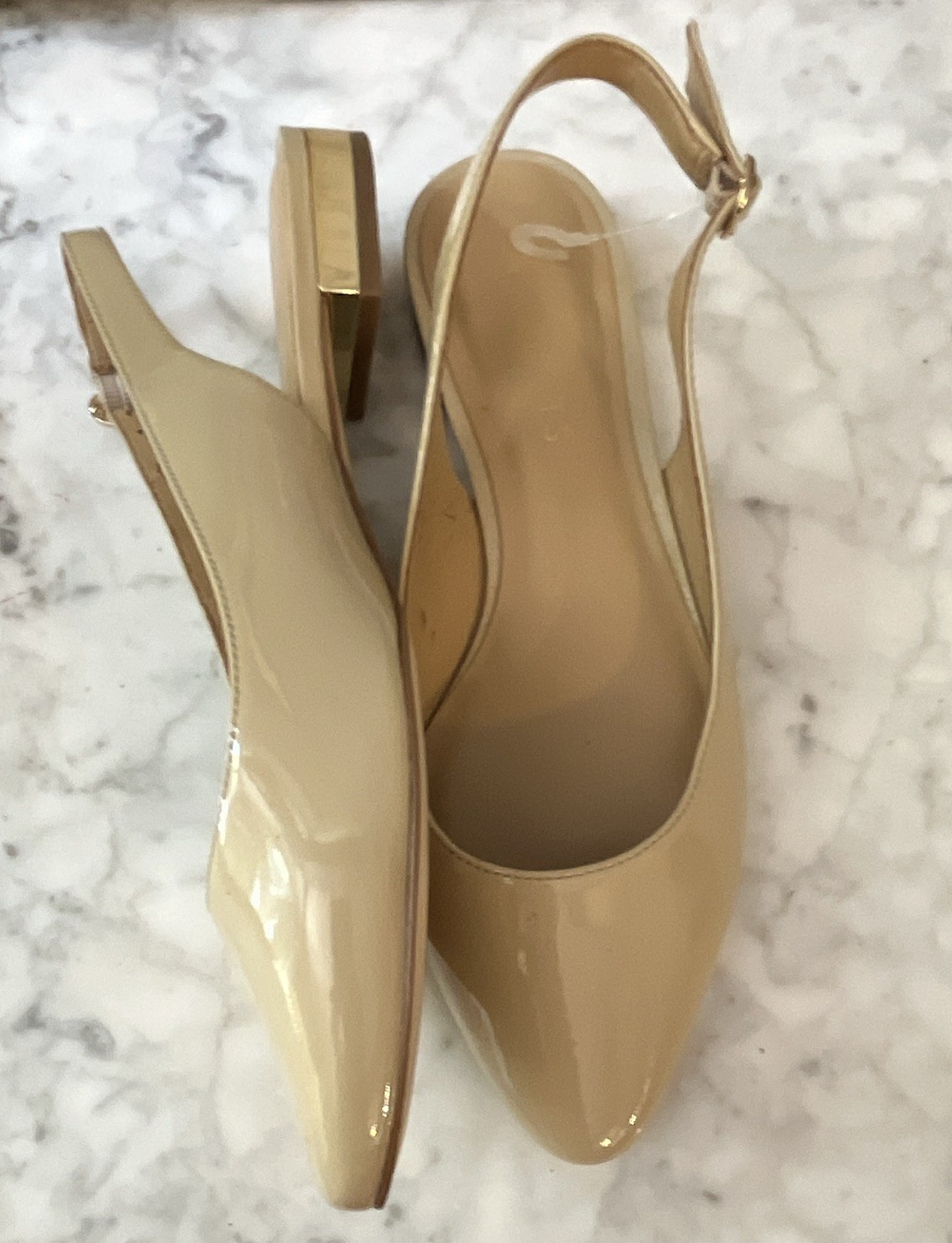 Talbots Women Patent Leather Beige Slingback Pointed Toe 7M EU38 details NWT