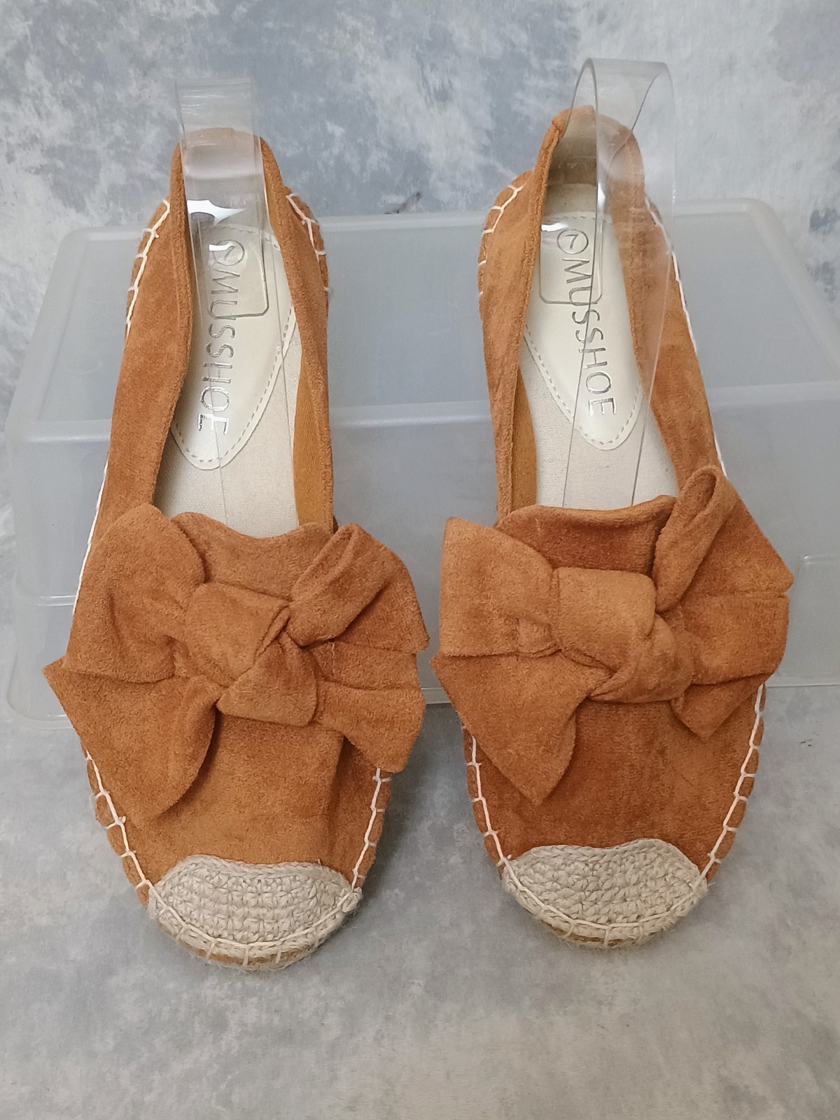 Musshoe Tan Vegan Suede Casual Espadrille Womens Flats Shoes Bow Slip-On Size 7