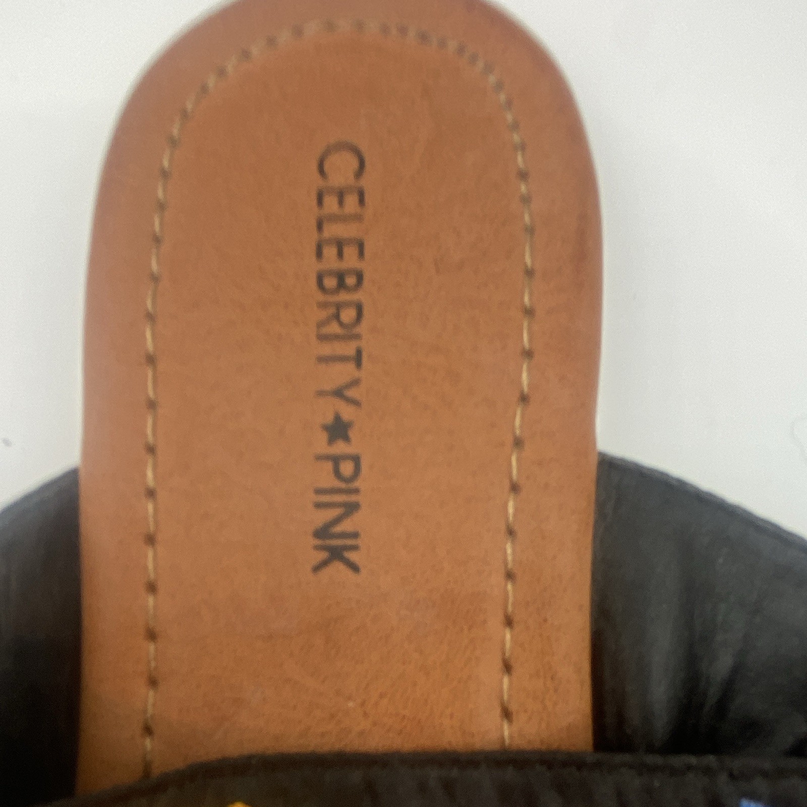 Celebrity Pink Women’s Black Embroidered Floral Leather Thong Sandals 6.5