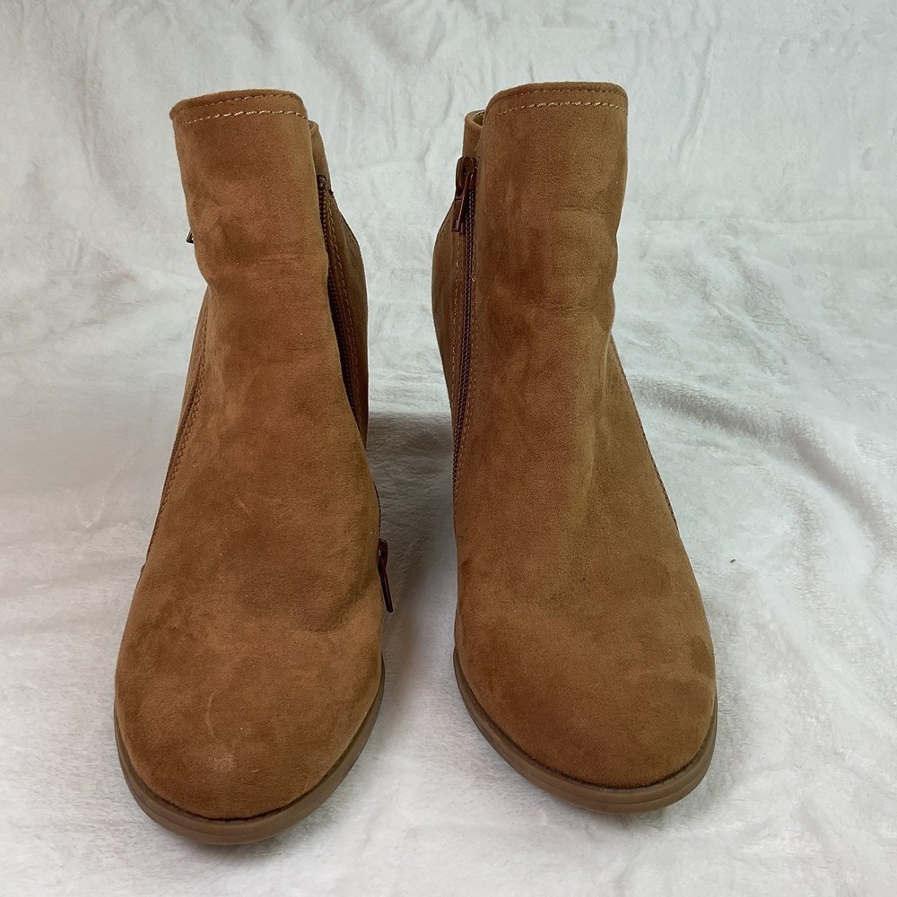 Ruff Hewn Tan Vegan Suede Wedge ZIP UP Booties size 9 WORN ONCE