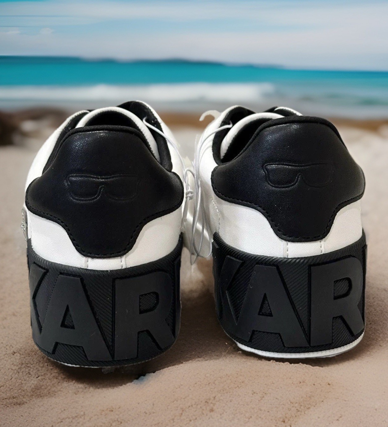 New Karl Lagerfeld Women White/Black Paris Maddish Logo Sneakers,Sz. 7; 8.5 M