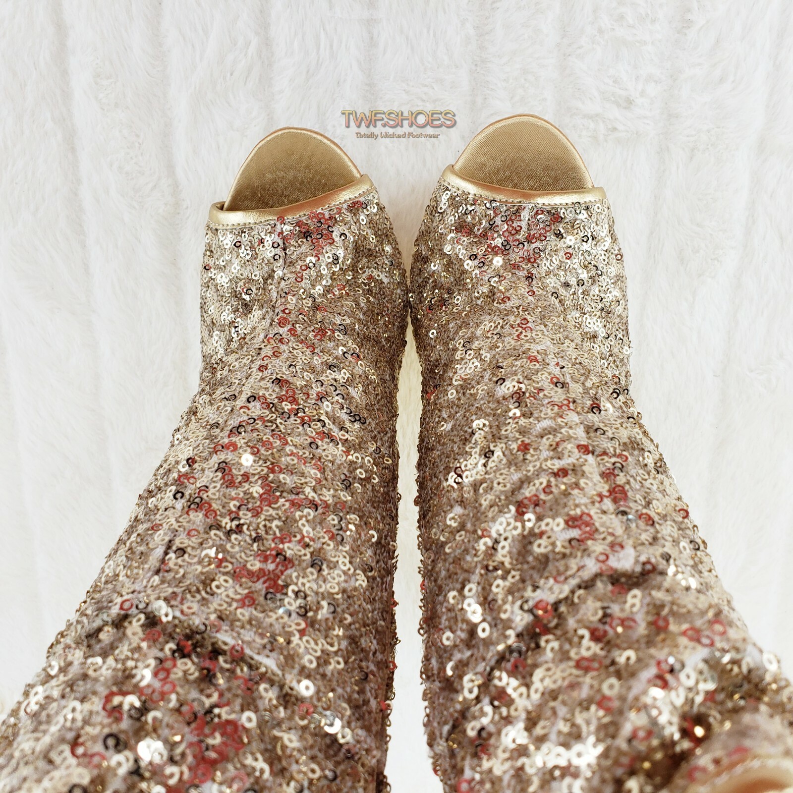 Blondie 1008SQ Sexy Gold Sequin Slouchy High Heel Platform Ankle Boots NY