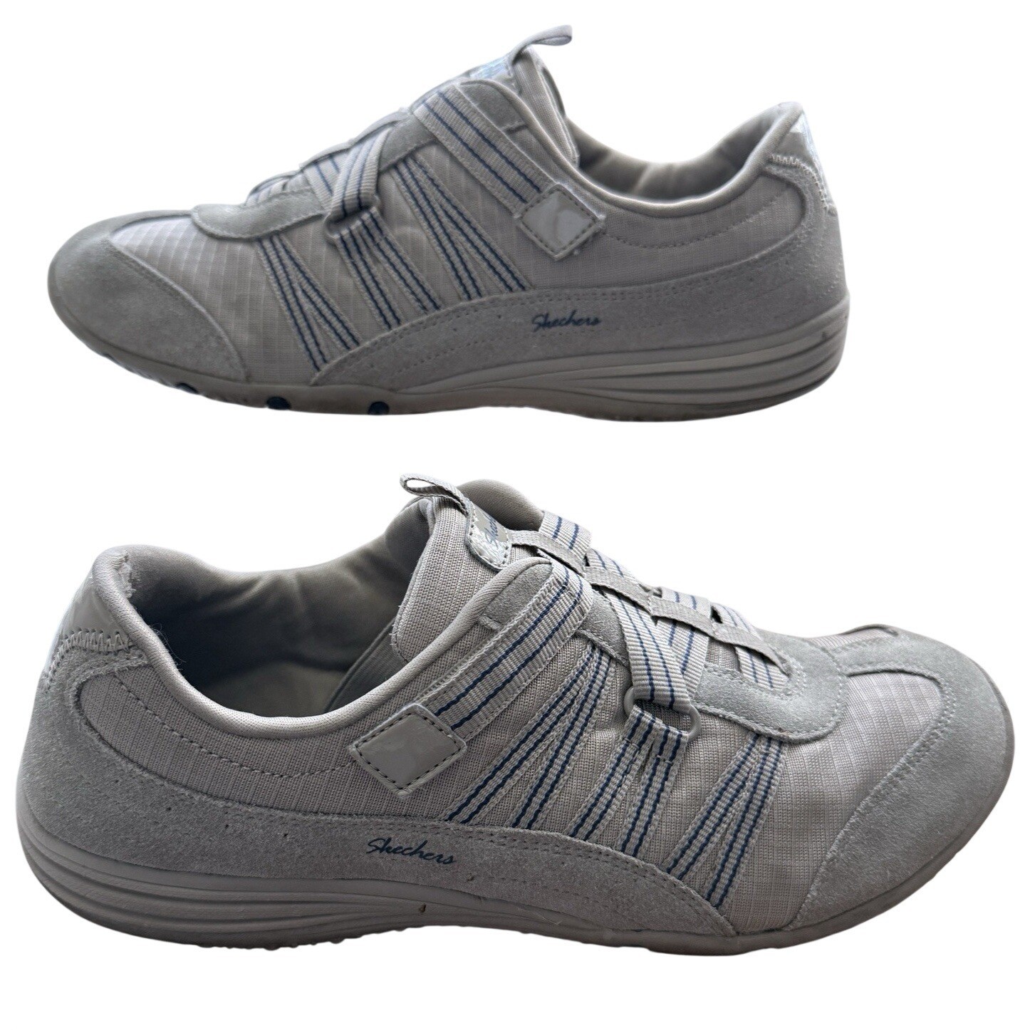 Skechers Wmns Sz 10Stone Navy Textile Leather Memory Foam Slip On Sneakers 23074