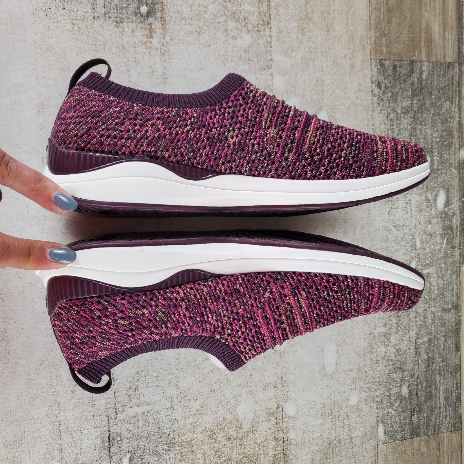Kuru Stride Womens Shoes Sz 7.5 Plum Purple Confetti Knit Slip On Walking Shoes