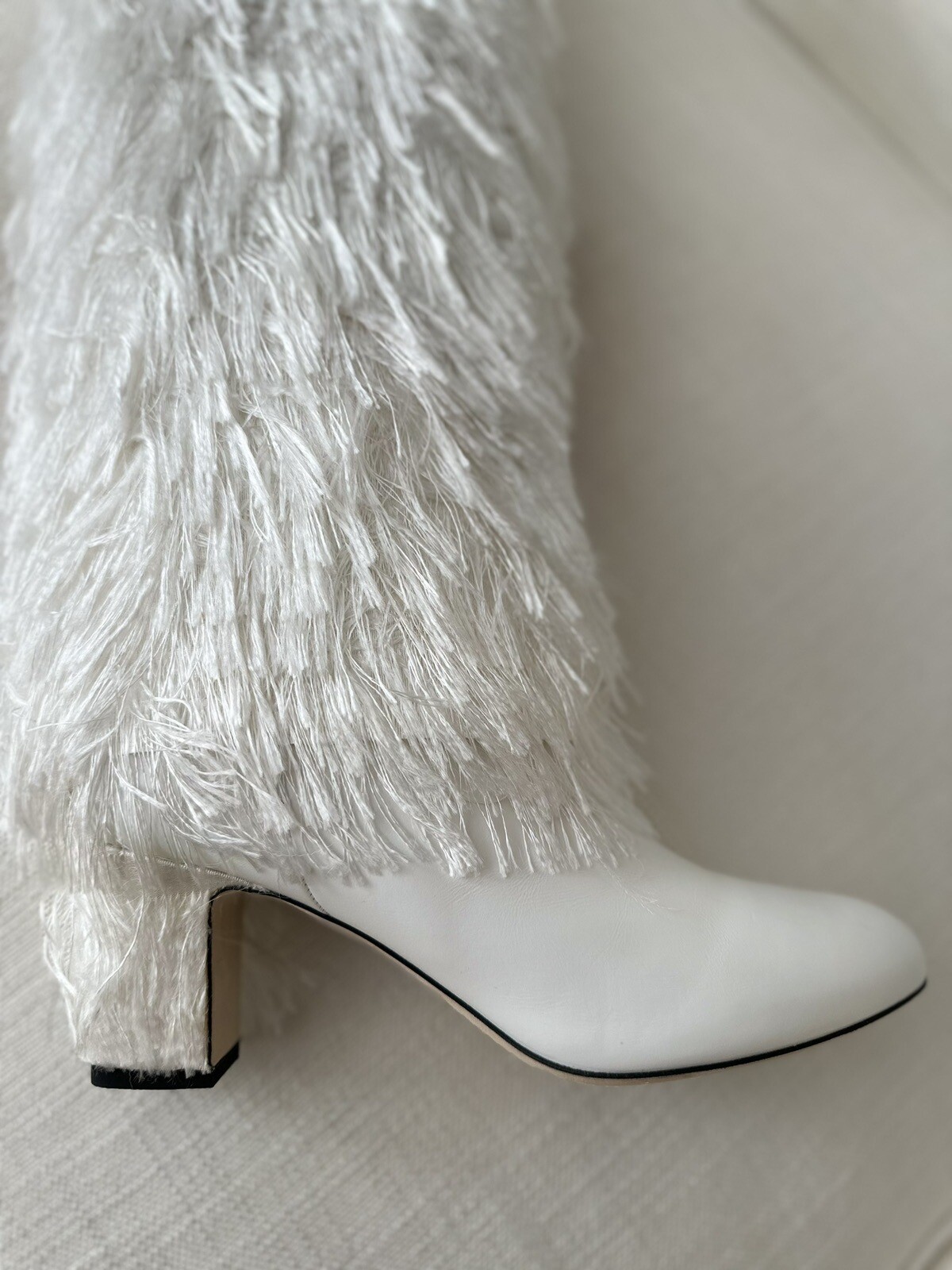 Jimmy Choo Magalie 65 White Fringed Boots Sizes 36.5 / 37 NEW WITH BOX