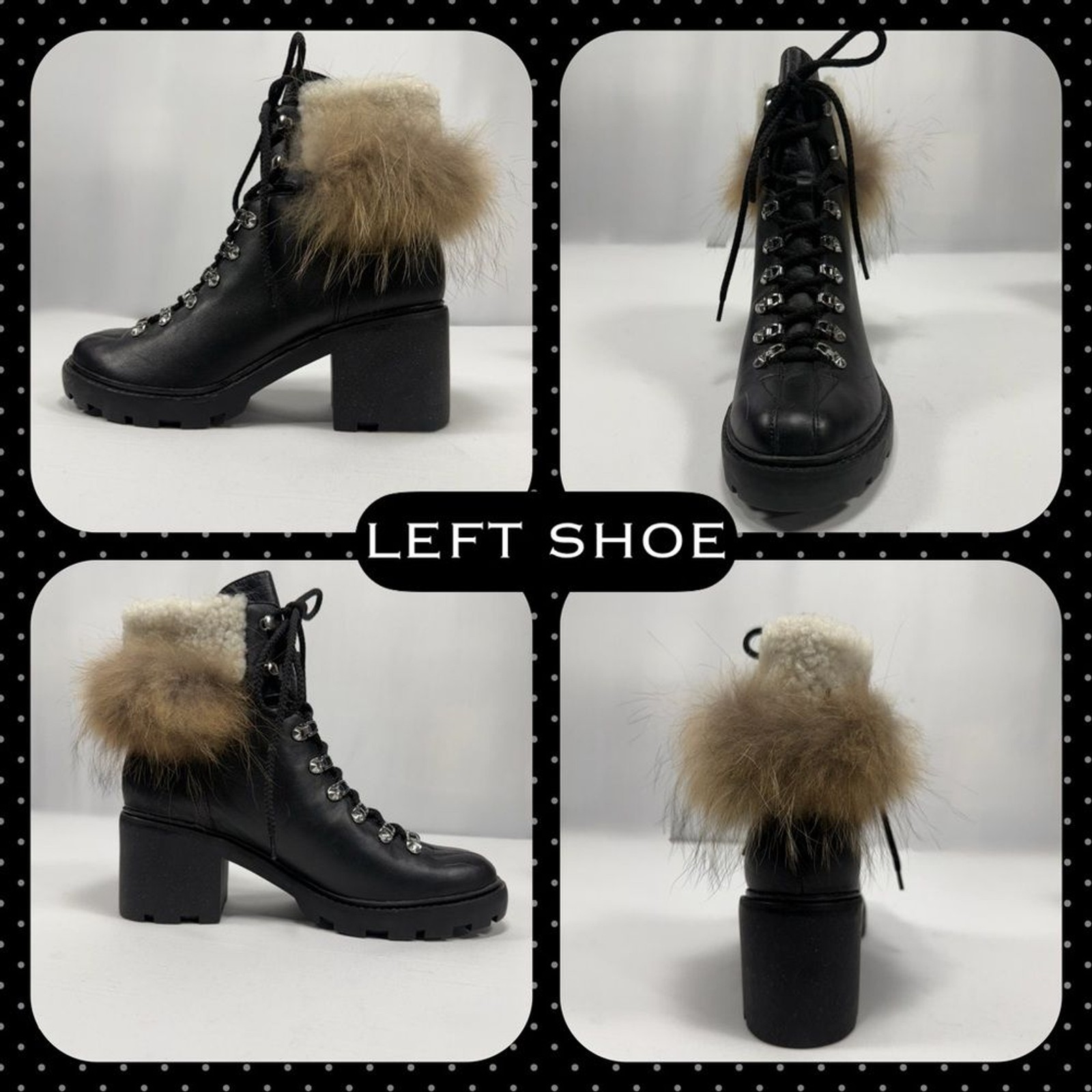 Black Leather Fur Trim Lace Up Hiker Boot Sigerson Morrison Size 40.5 EU