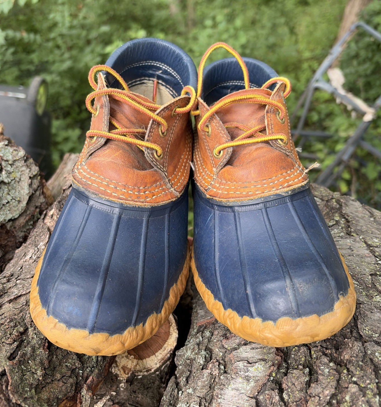 L. L. BEAN Duck Boots Women Low Top Rubber Rain Garden Hunting Blue Tan 8 VTG