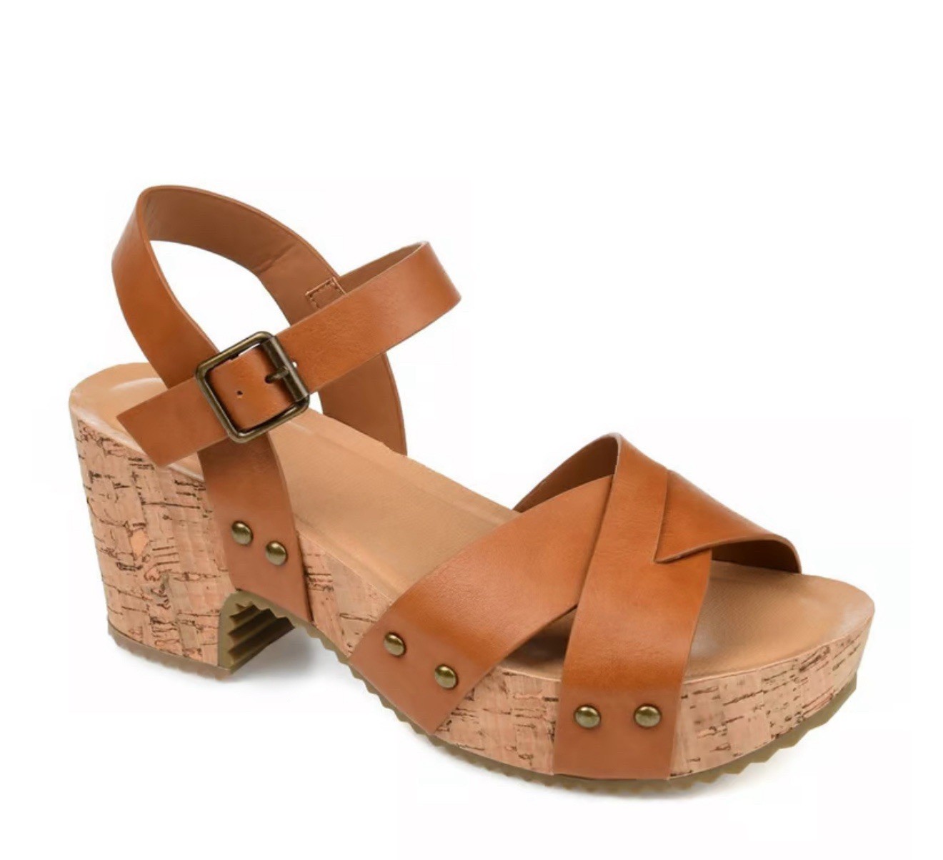 Journee Valentina Sandals 9 M Light Brown Chunky Cork Platform Shoes Retro Heels