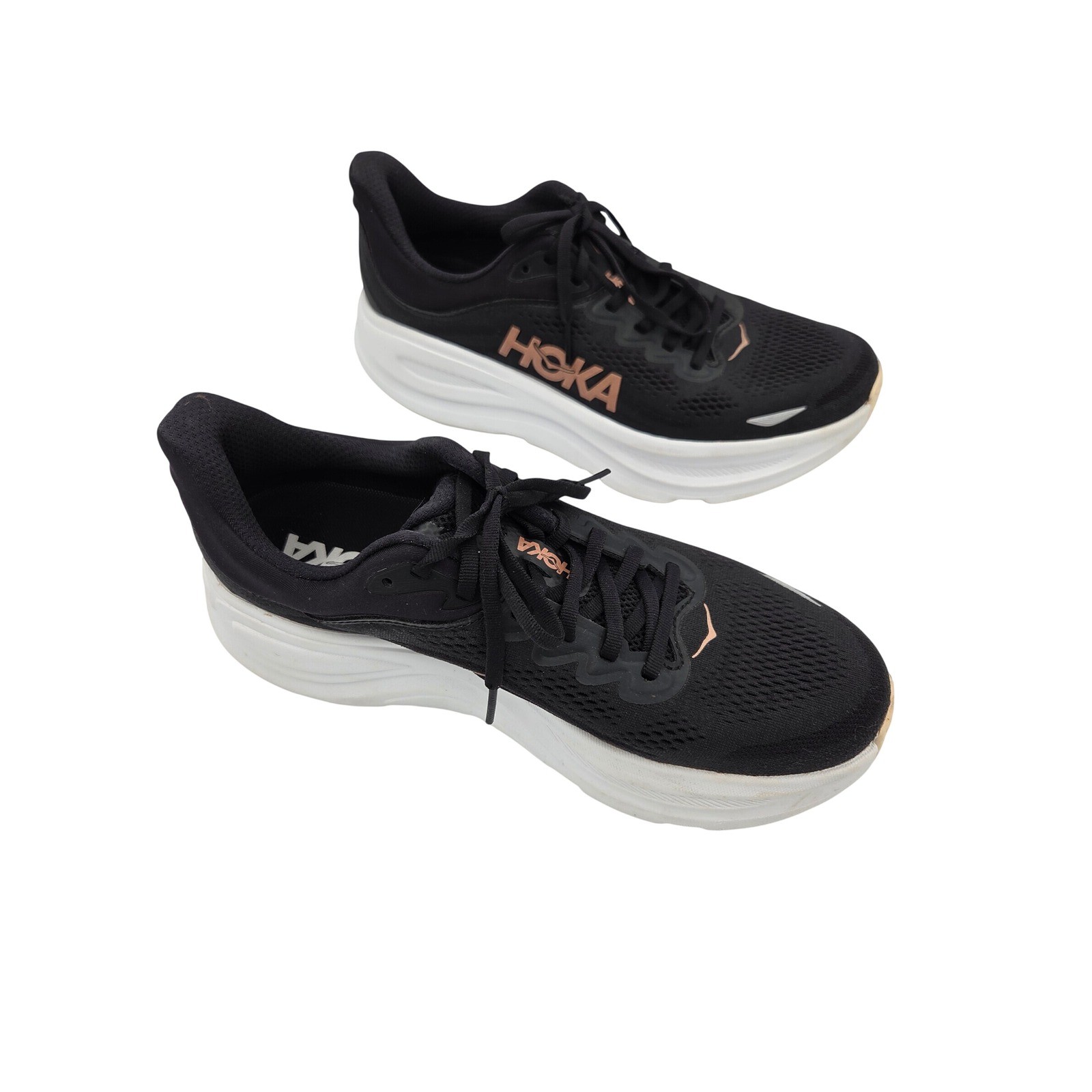 Hoka Bondi 9 Womens Running Shoes Black Rose Gold Sneakers