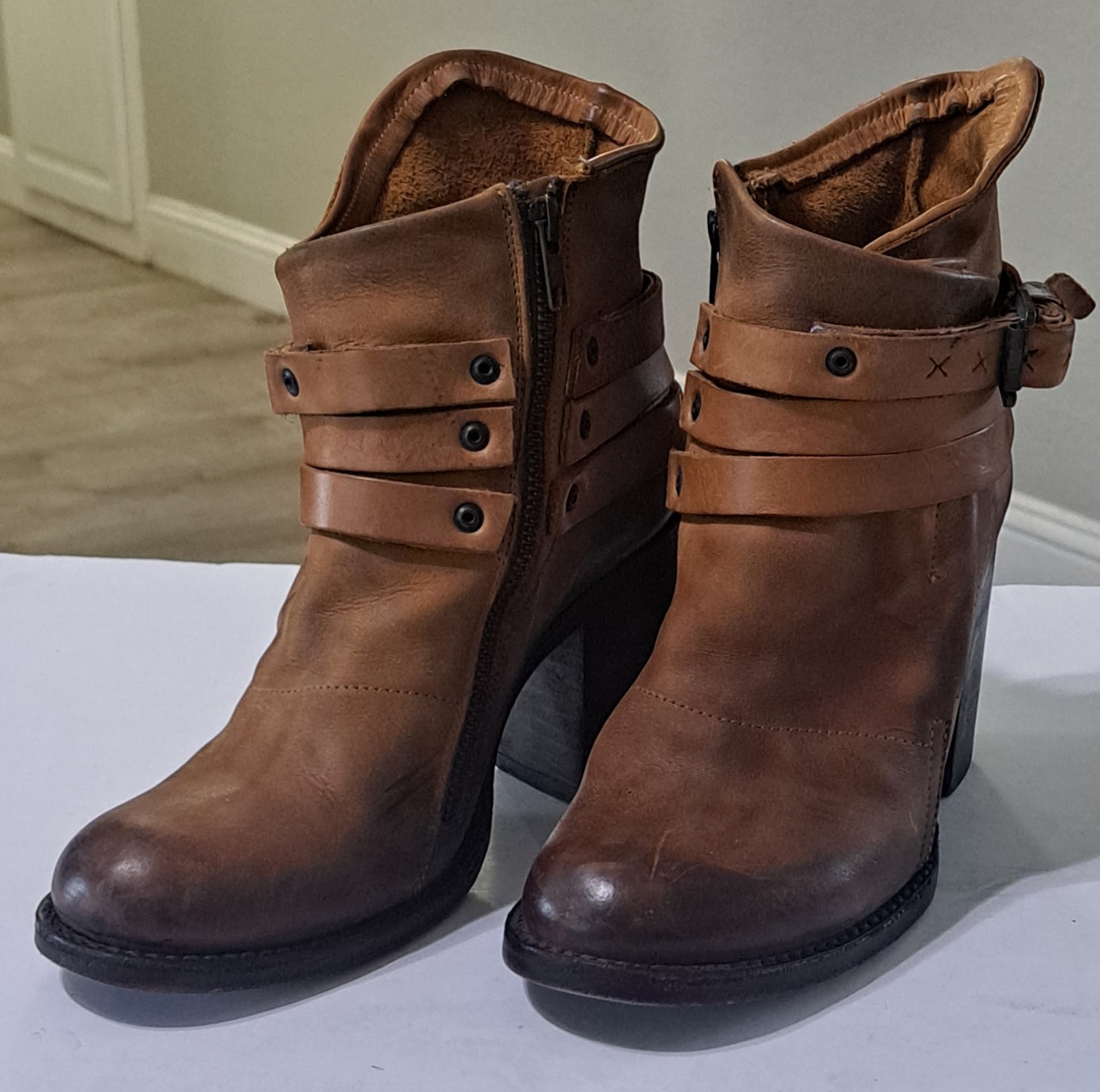 Freebird By Steven BLAZE Brown Leather Ankle Booties Women’s Size US 8 Boho Moto