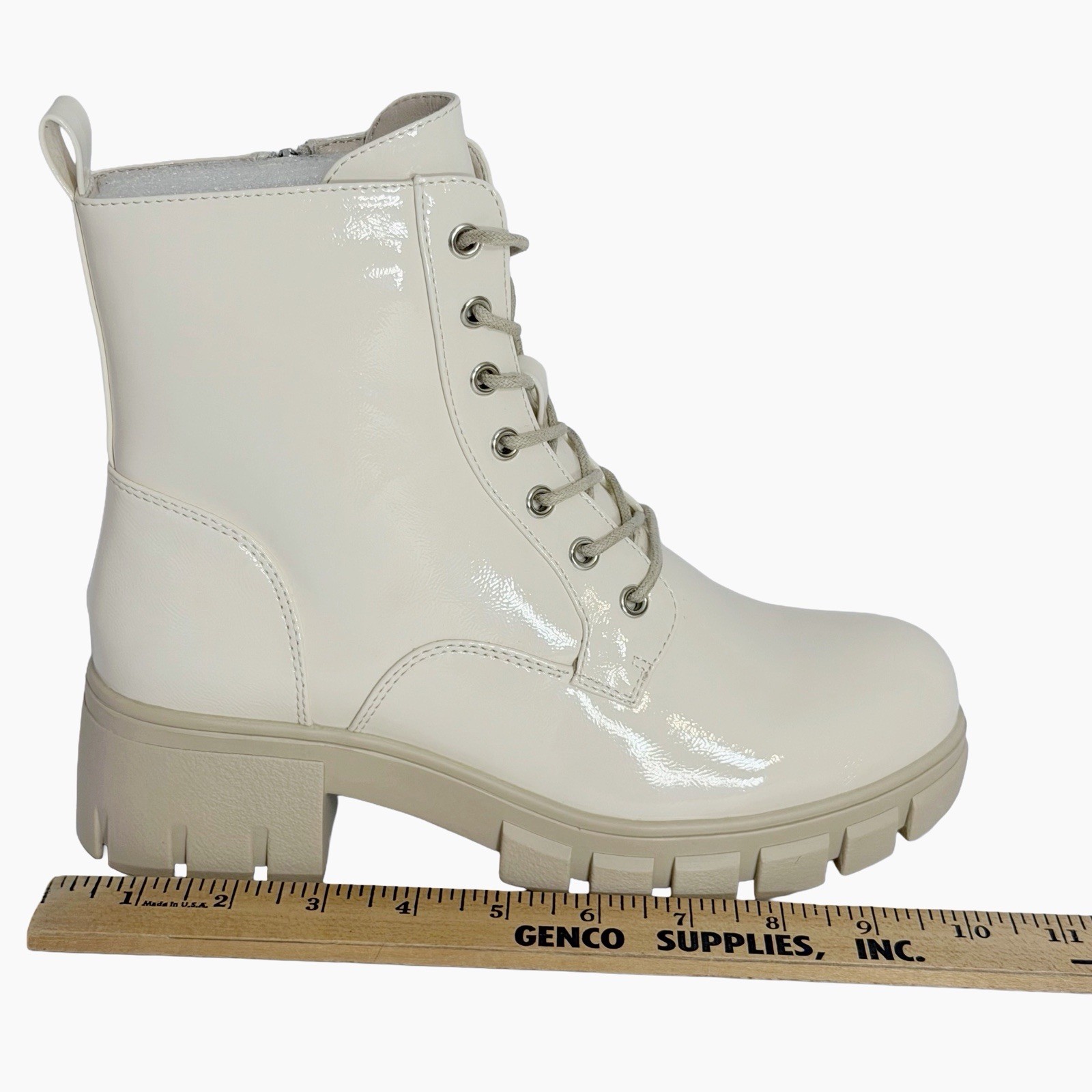 Hey Girl by Corkys Cray Combat Boots Women’s 9 Ivory Patent Lug Sole Zip