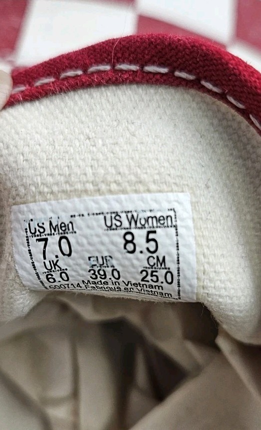 Vans Athletic Sneaker Shoes Womens 8.5 Womens Red White Checkered Upper Low Top