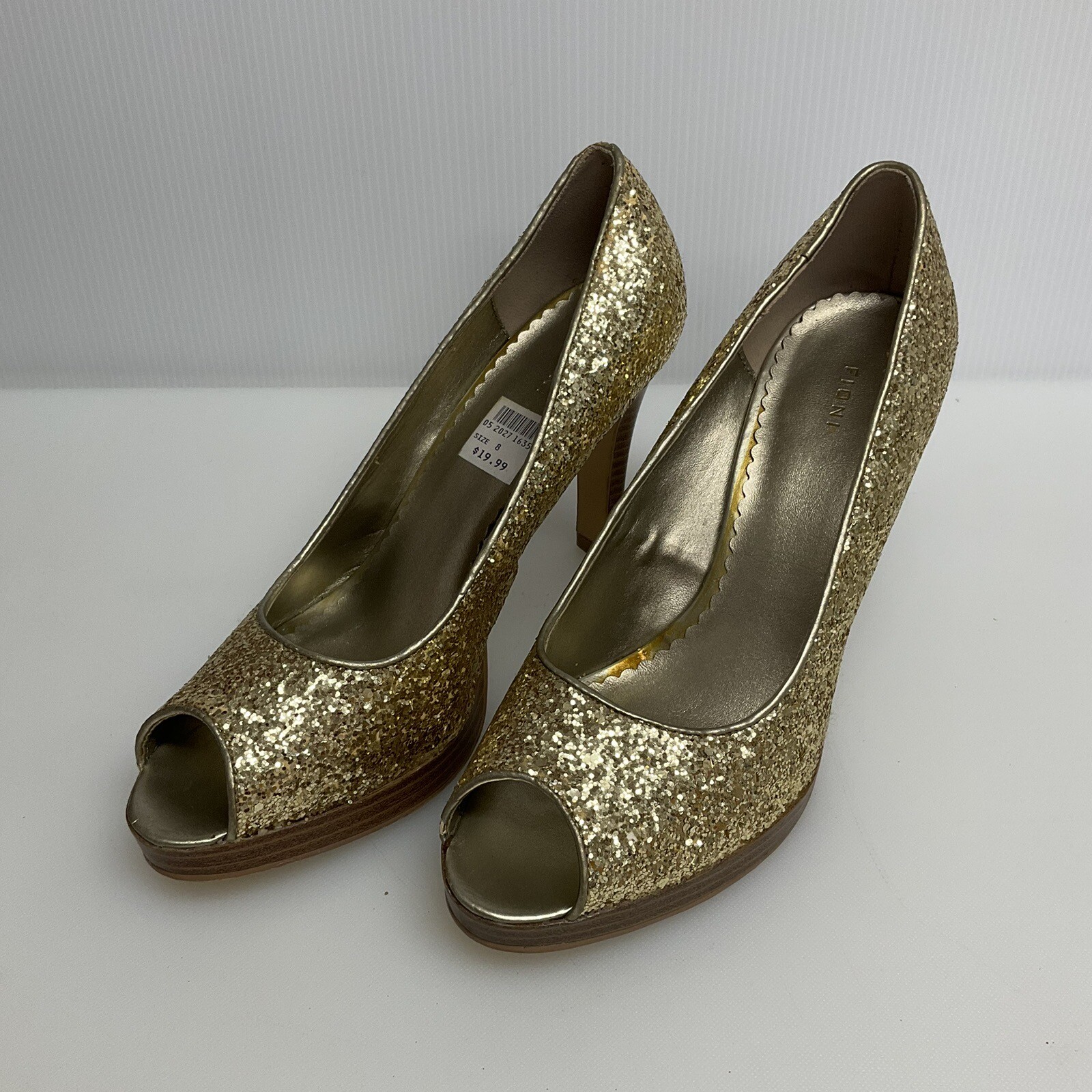 FIONI sz 8 Peep Toe Sparkle Gold Glitter Platform Cocktail Party Heels