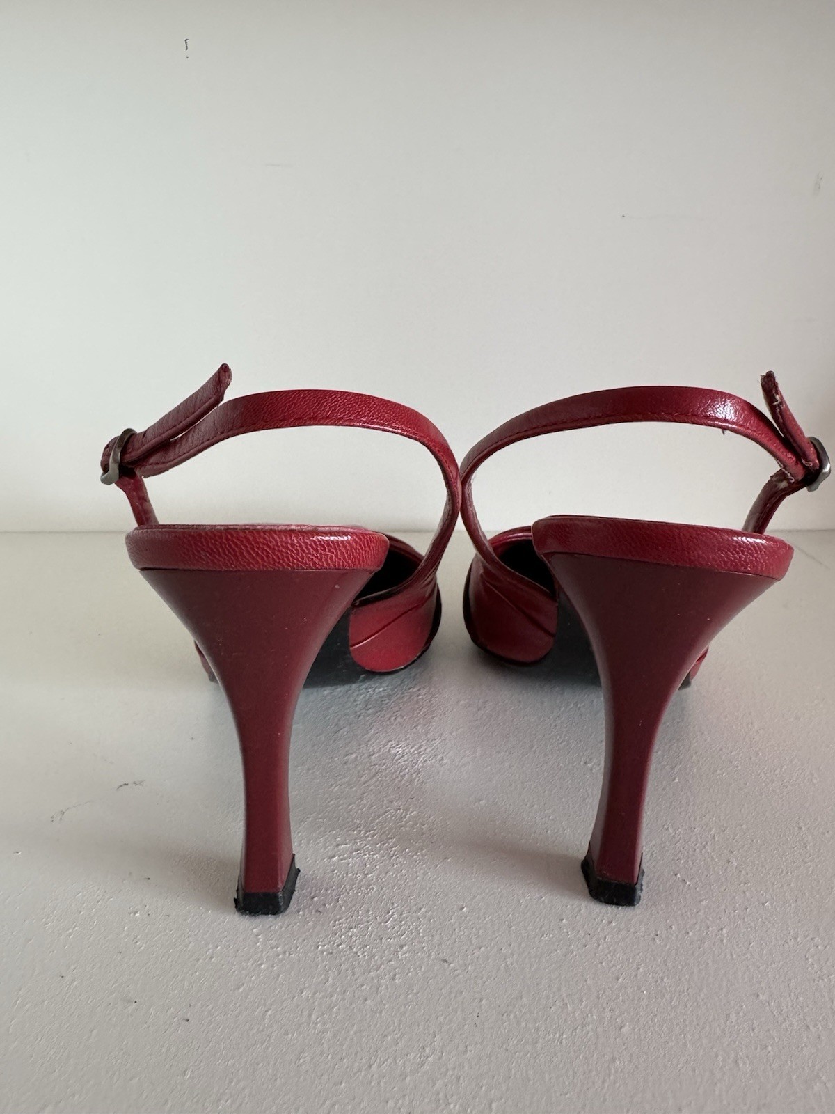 Paolo Red Leather Slingback Square Toe Stiletto Heel Buckle Adjustable Strap 5