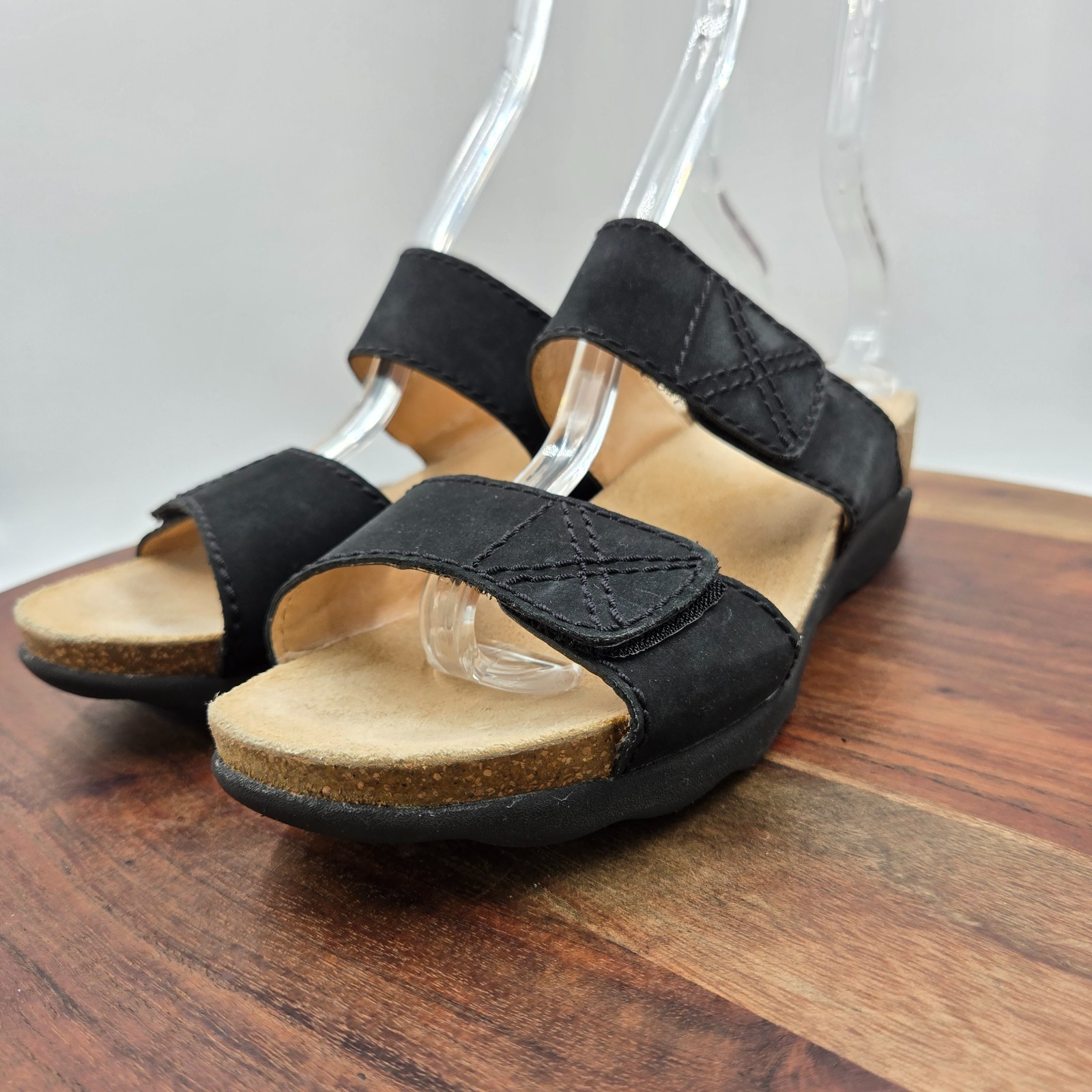 Dansko Maddy Sandals Women’s 40 / 9.5 Black Nubuck Double Strap Cork Wedge Slide