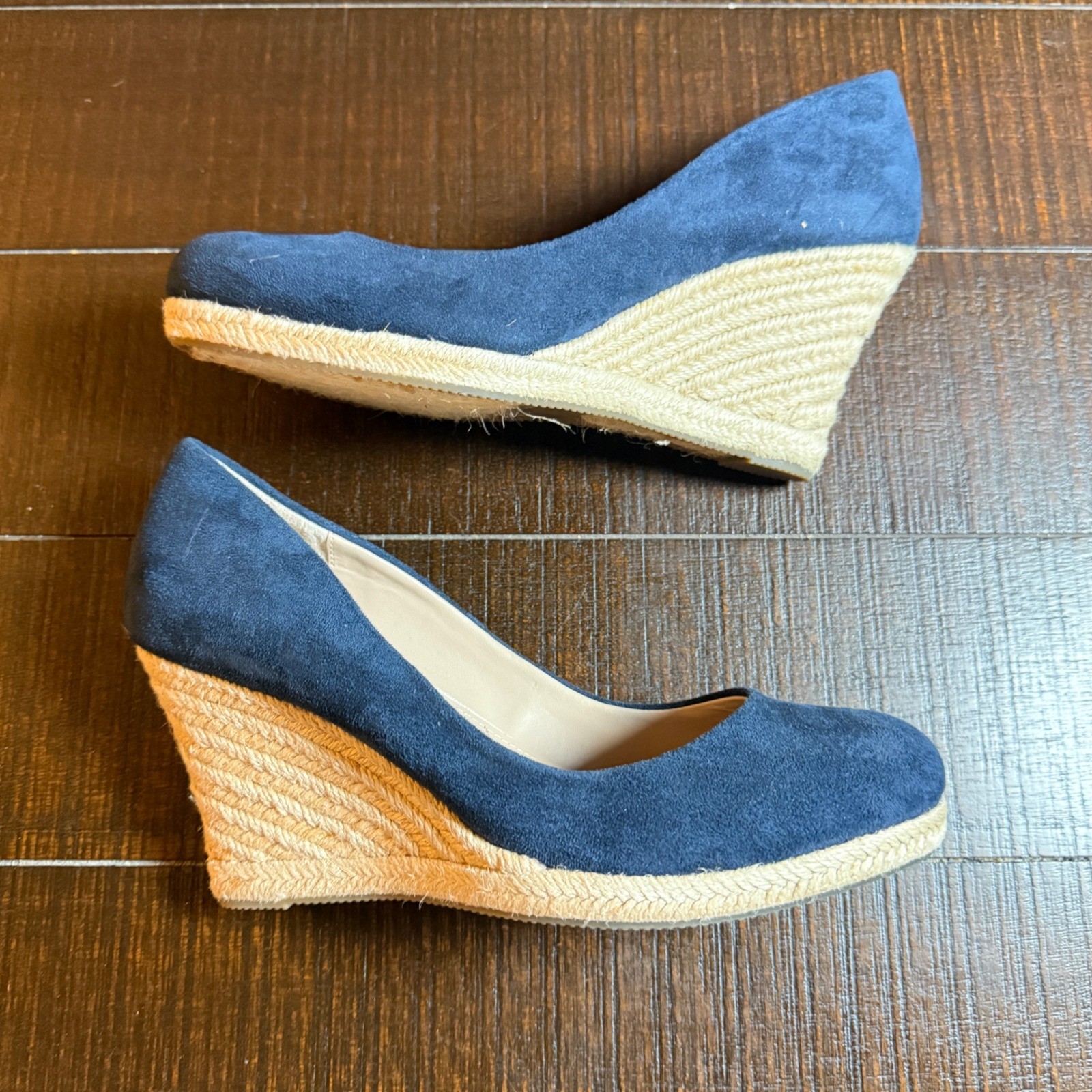 Charles David Simple Espadrille Wedge Pumps Women 10M Vegan Blue Suede Shoes
